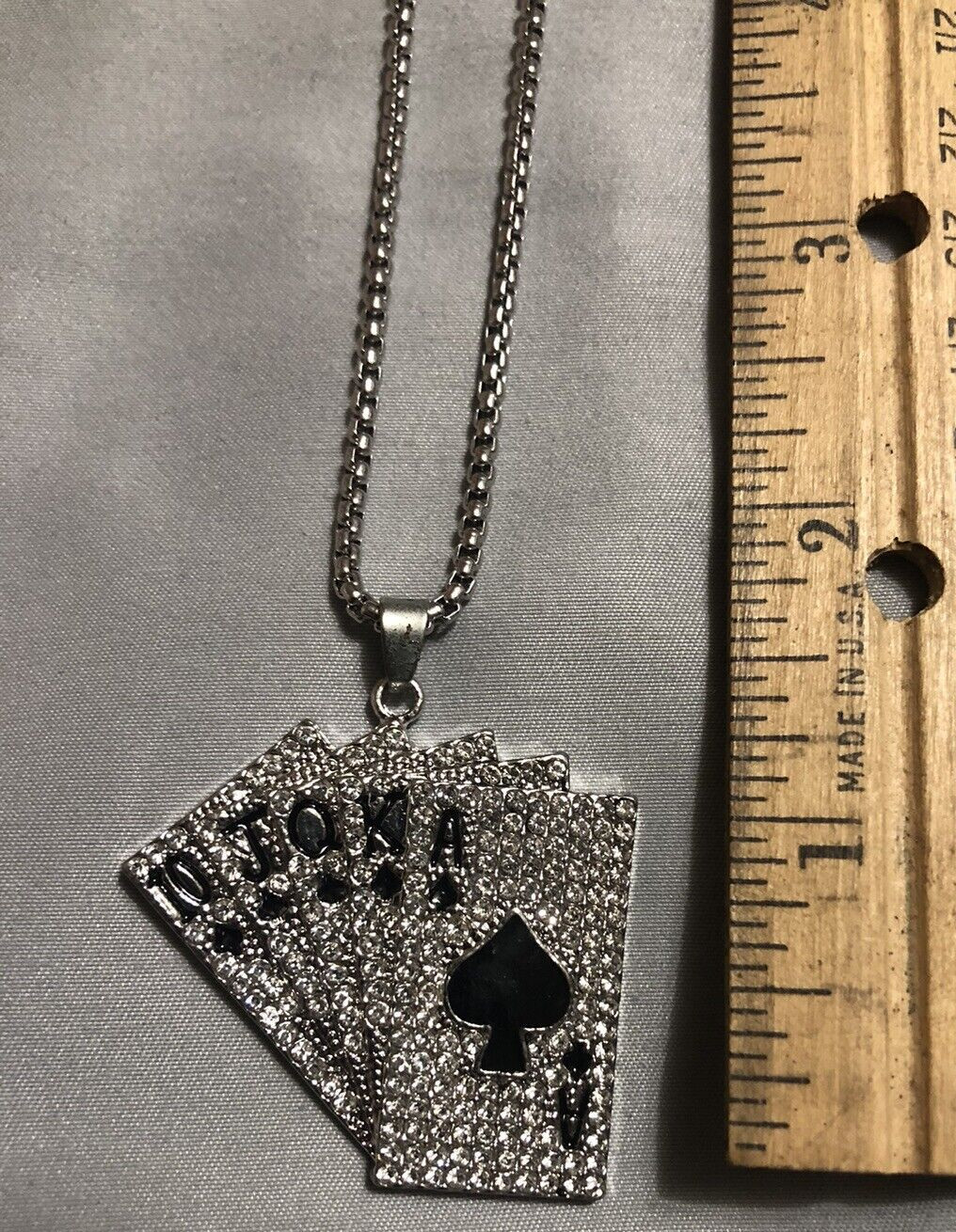 Card Royal Flush Spade Pattern Gothic Necklace Pendant with 22in. Box Chain