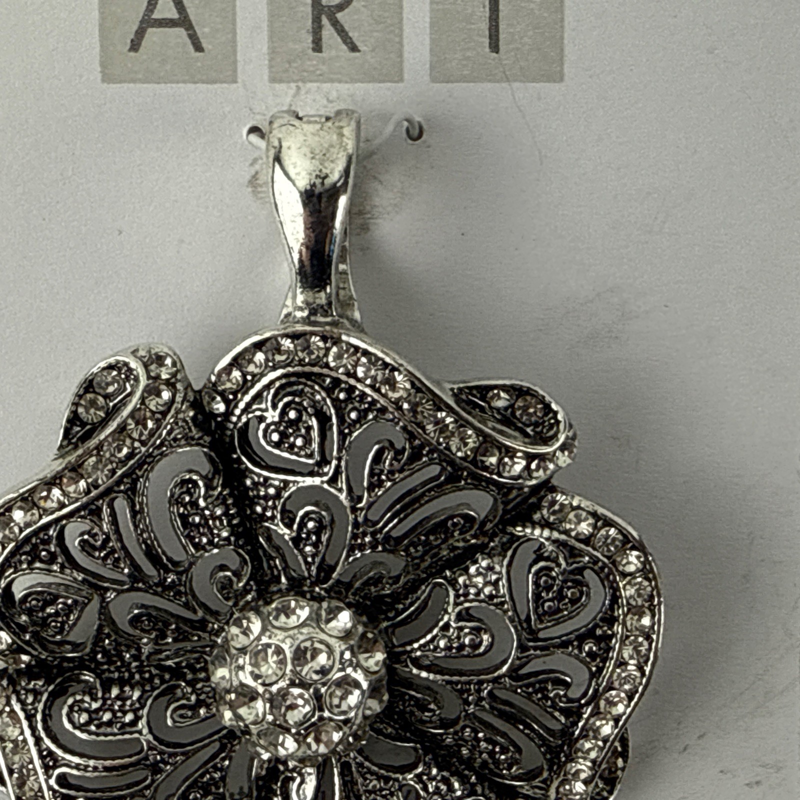 Wearable Art By Roman Silver Flower with Rhinestones Magnetic Closure NWT