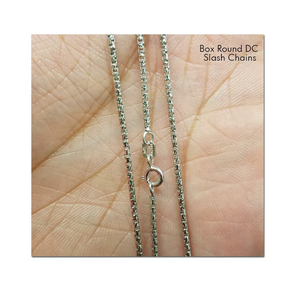 Sterling Silver Rhodium Finish Diamond Cut Slash 1.5mm ROUND BOX Chain Necklace