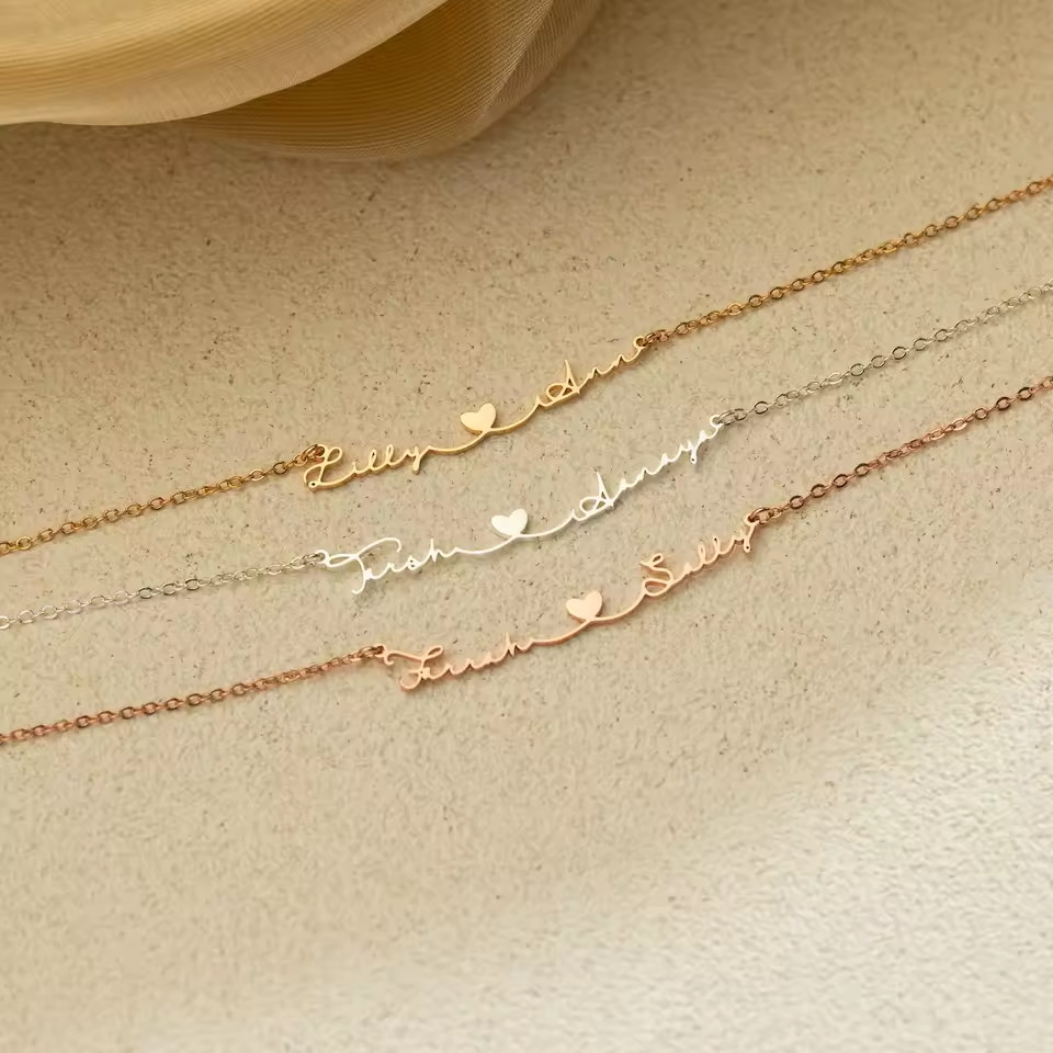 Personalized Custom Double Name Heart Necklace Jewelry Pendant Choker Chain Gift