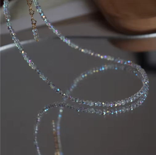 Natural Labradorite 4mm Beaded Choker Necklace Healing Reiki Dainty Women Skinny