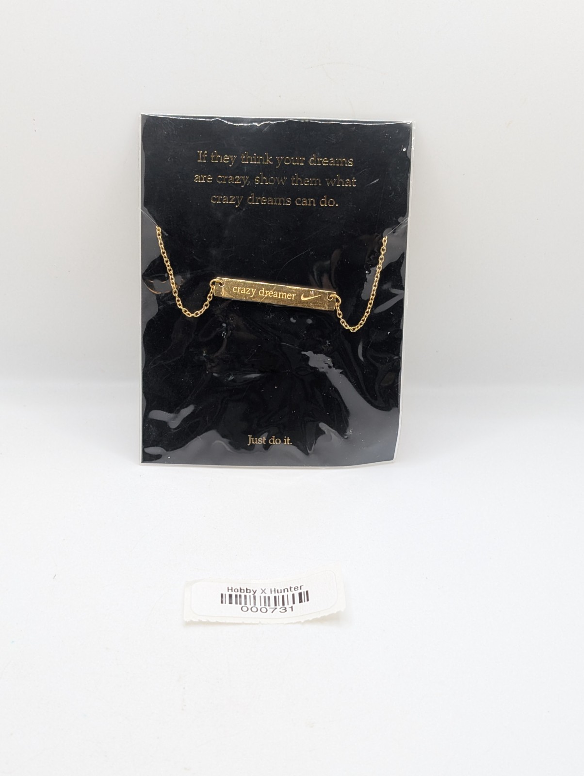 Nike Crazy Dreamer Bar Pendant Necklace Gold Tone