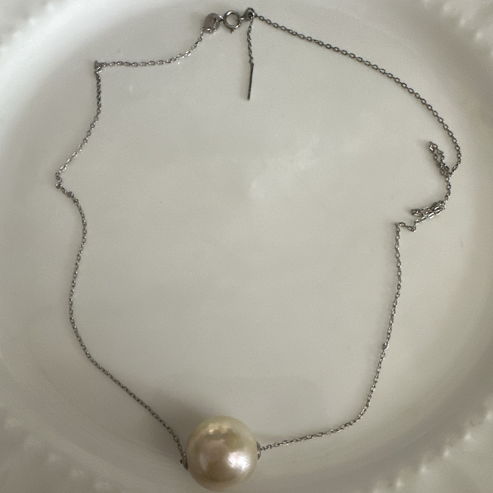 15mm Champagne Round Floating Edison Pearl Pendant Silver 925 Chain Necklace