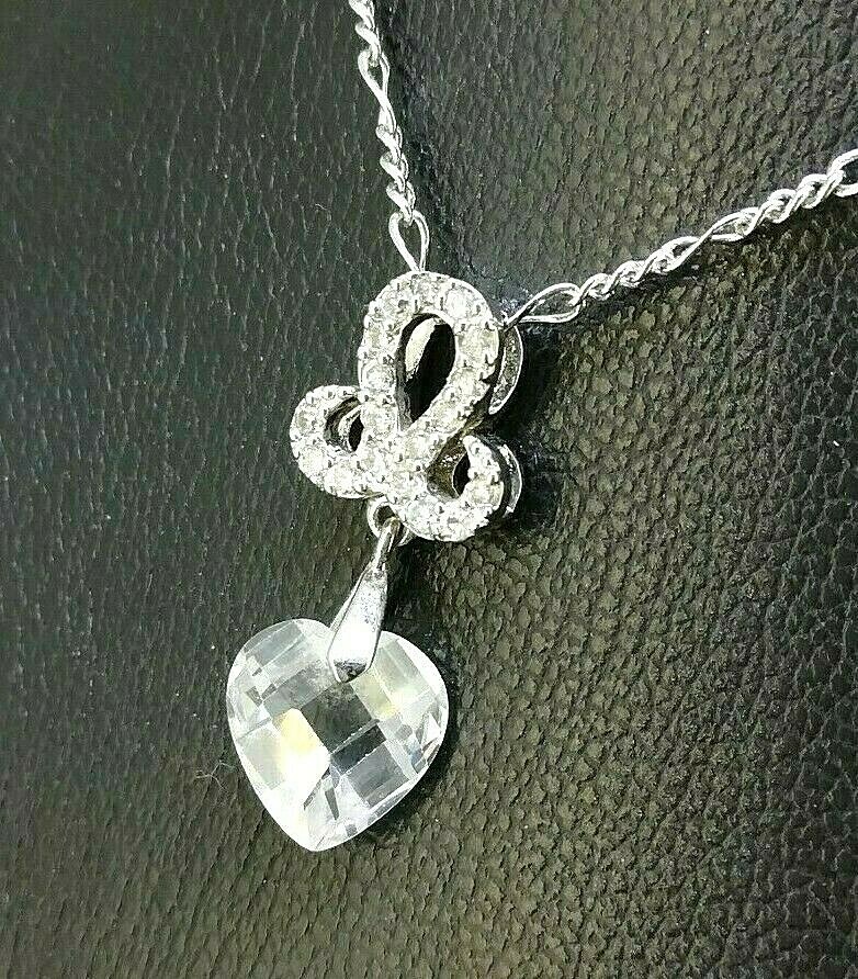 Elegant 925 Sterling Silver SF Heart CZ Pendant Necklace Gift Woman N-A857