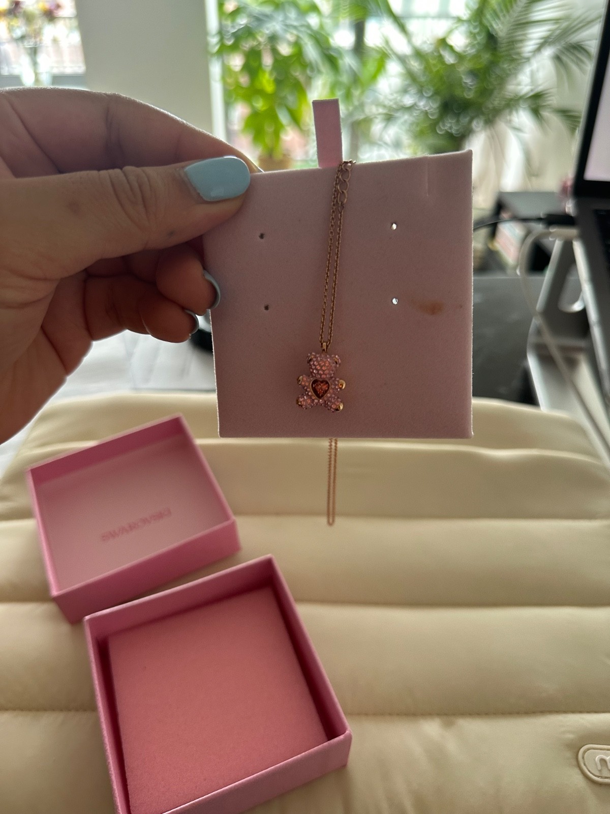 NEW Authentic SWAROVSKI RG Pink Heart Teddy Bear Pendant Necklace 5642976