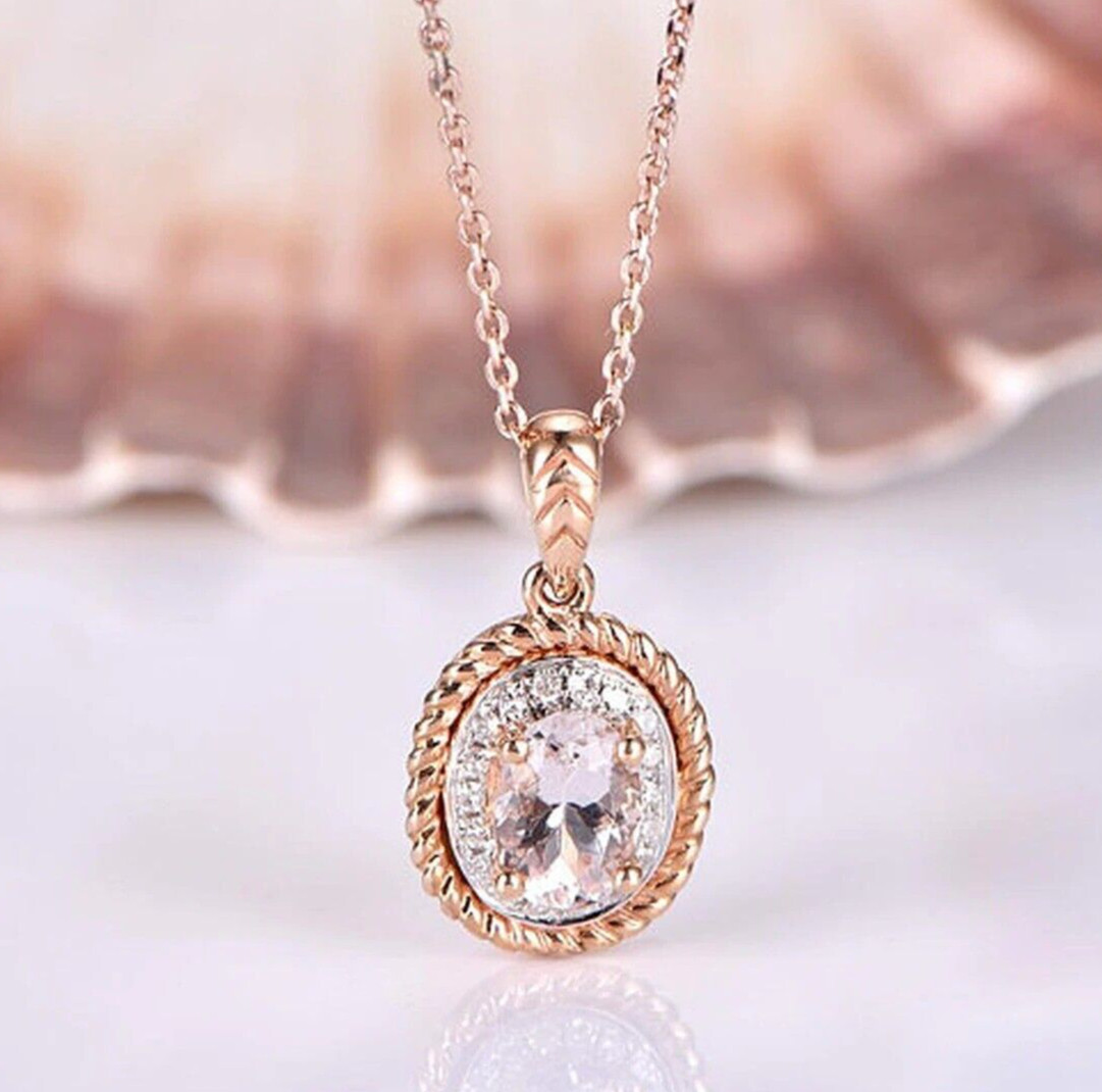 Delicate Pendant for Women 1.5CT Simulated Diamond Necklace 14K Rose Gold Plated