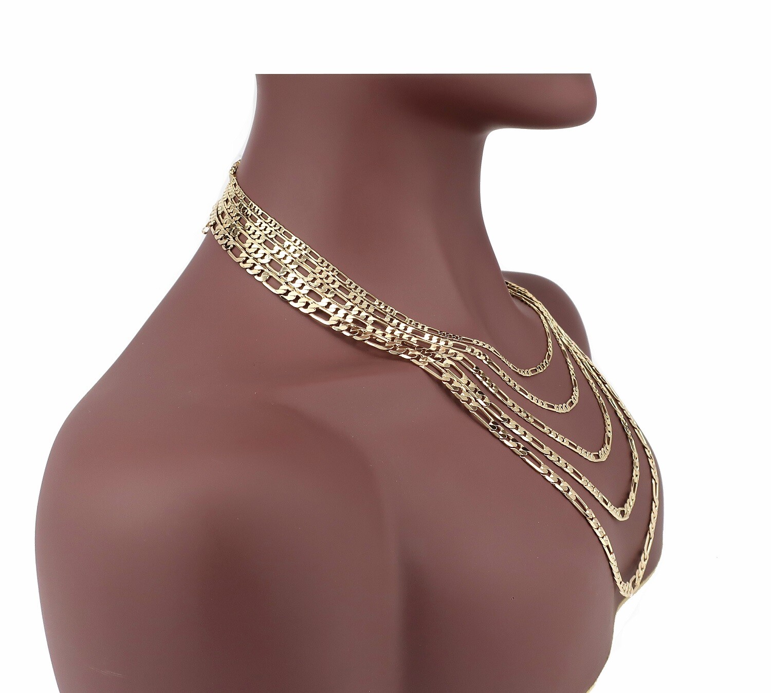 Yellow 14k Italian Figaro Link Chain Necklace Bracelet 3mm to 6.5mm Gold Plated