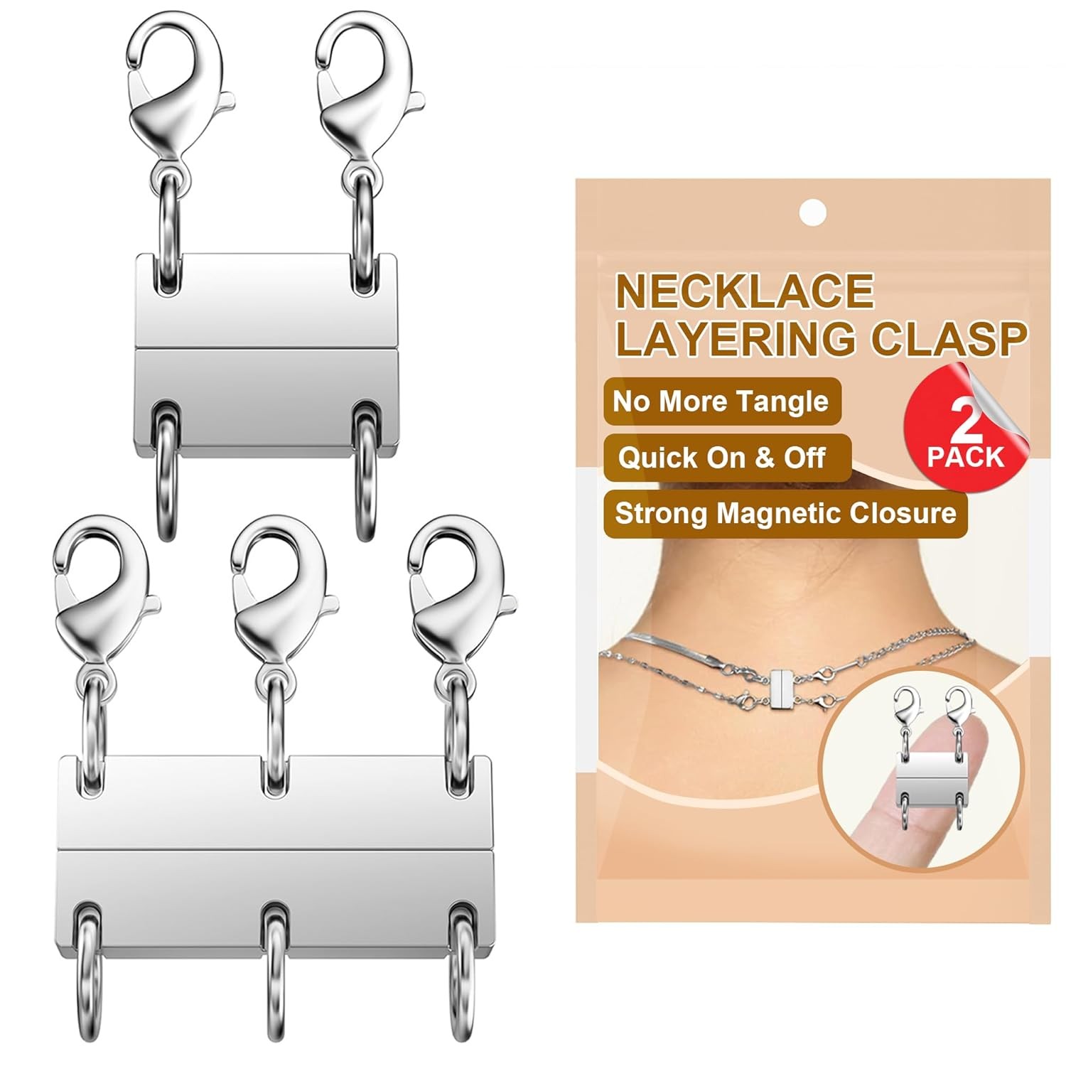 Silver Plated Necklace Extender Magnetic Separator Clasp Layering Necklace