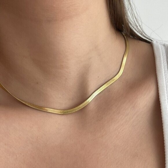 Waterproof Gold Chain Necklace Classic Herringbone Necklace Everyday Jewelry