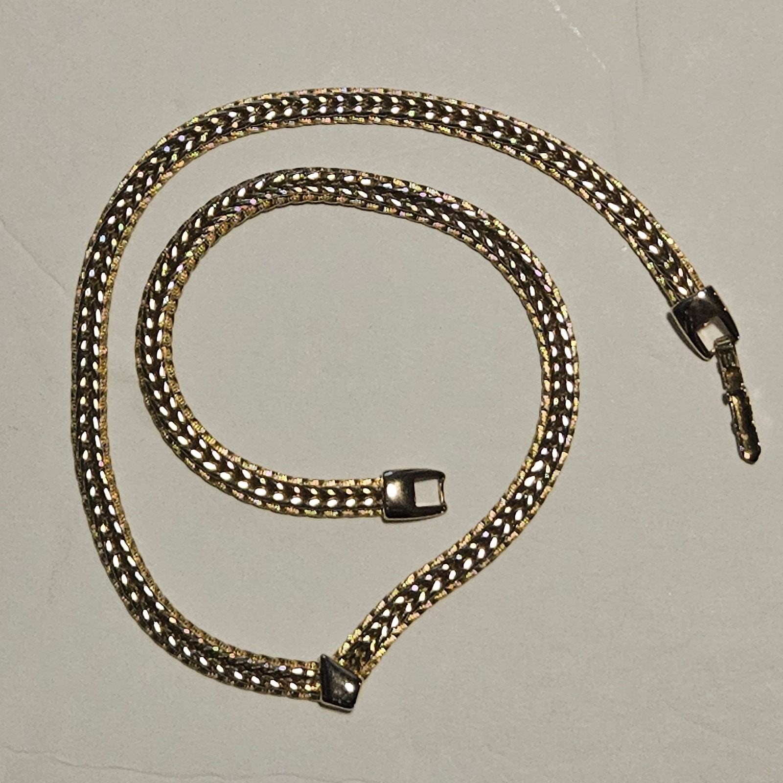 Vintage Gold Chevron Herringbone Chain Necklace 16″ Collar Mesh Boho Formal