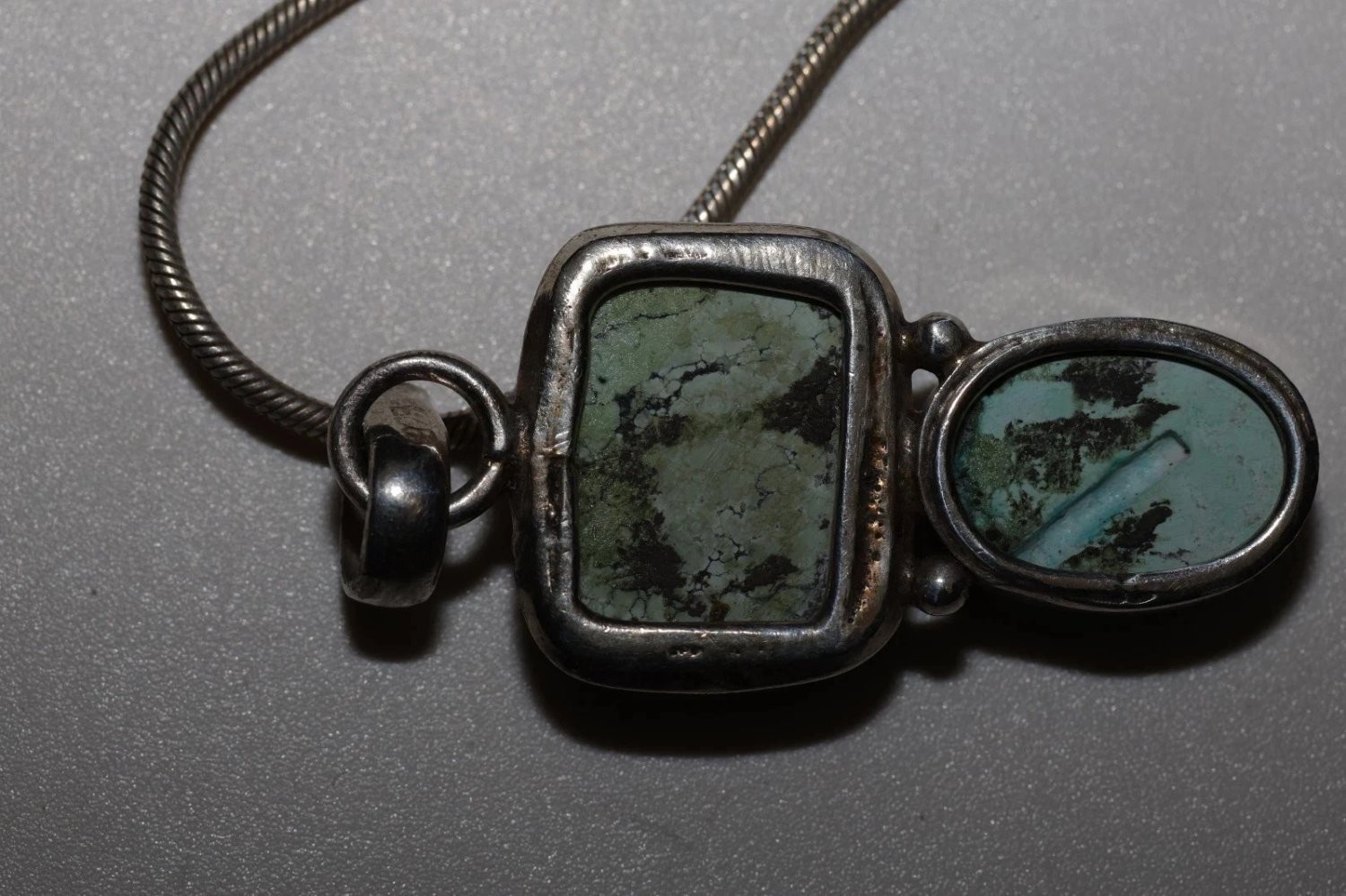 Han Sterling Silver Turquoise Pendant Necklace 925 Italy Snake Chain 16″ Boxed