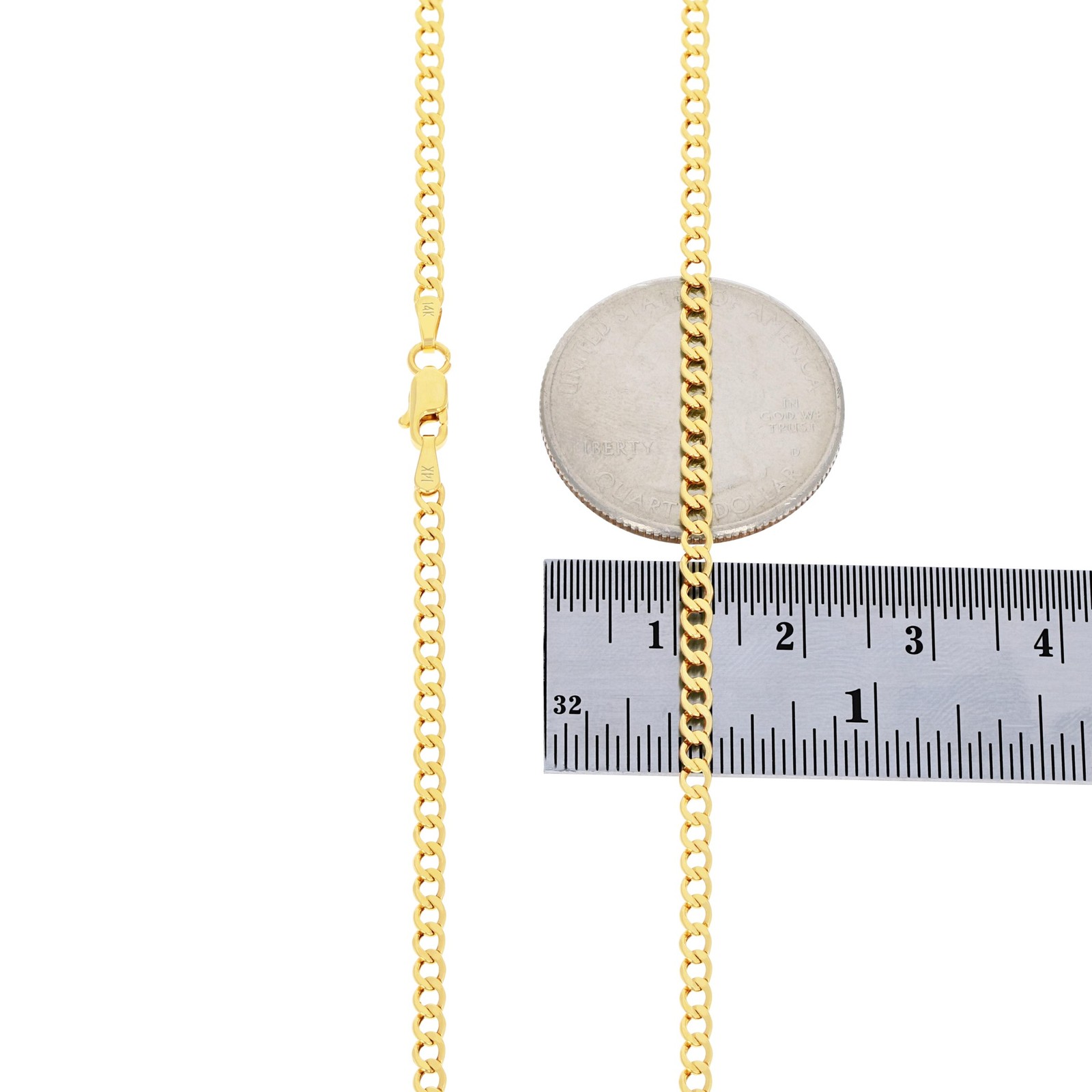 14K Yellow Gold 2.5mm Italian Cuban Curb Chain Link Necklace Mens Women 16″- 26″