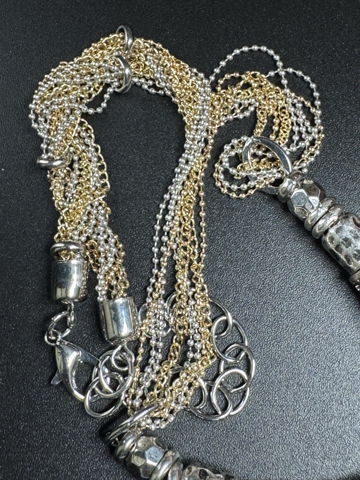 Ruby Rd Two Tone Multi Strand Reactive Pendant Necklace 24” Metal Glass