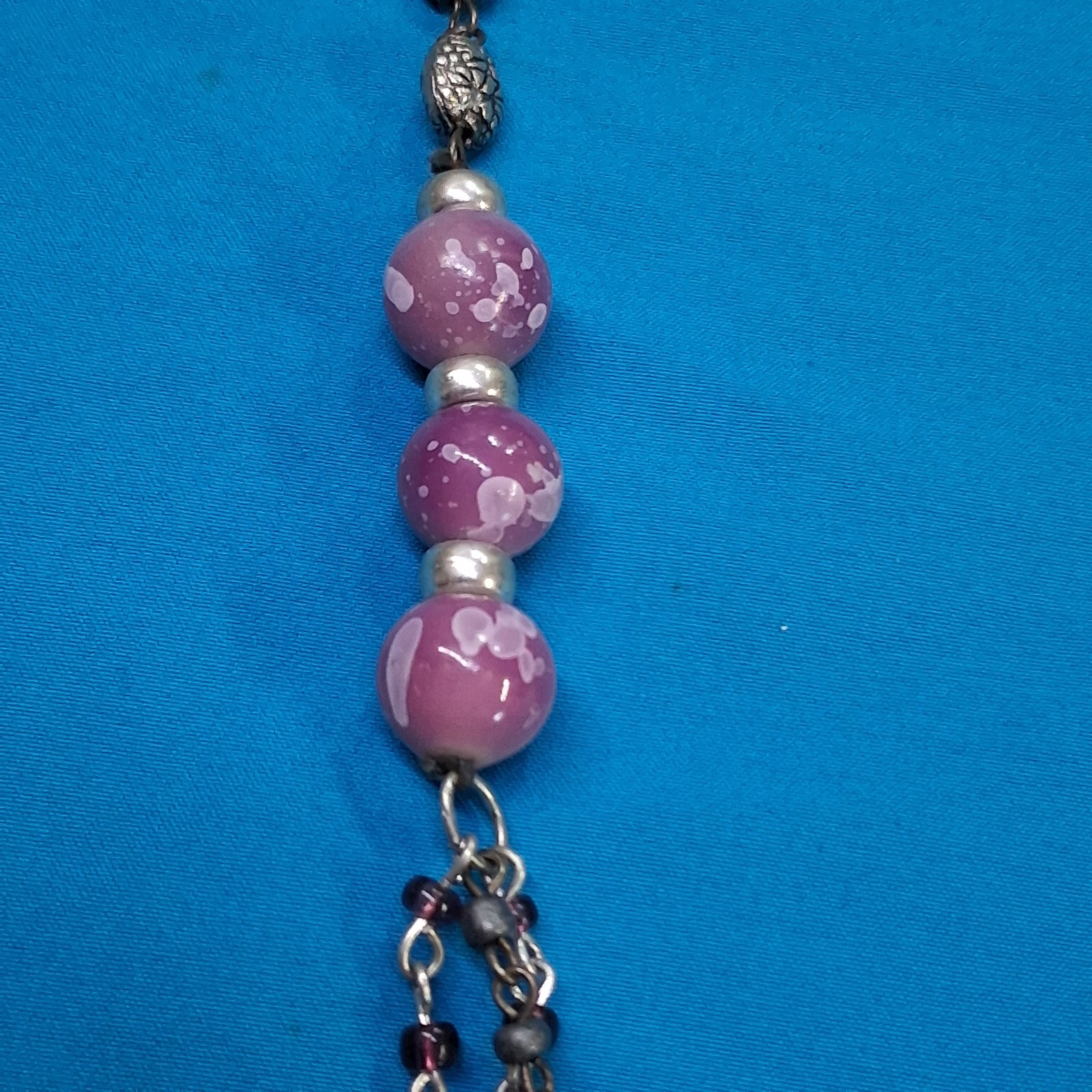 Vintage Glass & Stone Bead Silver Tone Lobster Clasp Necklace