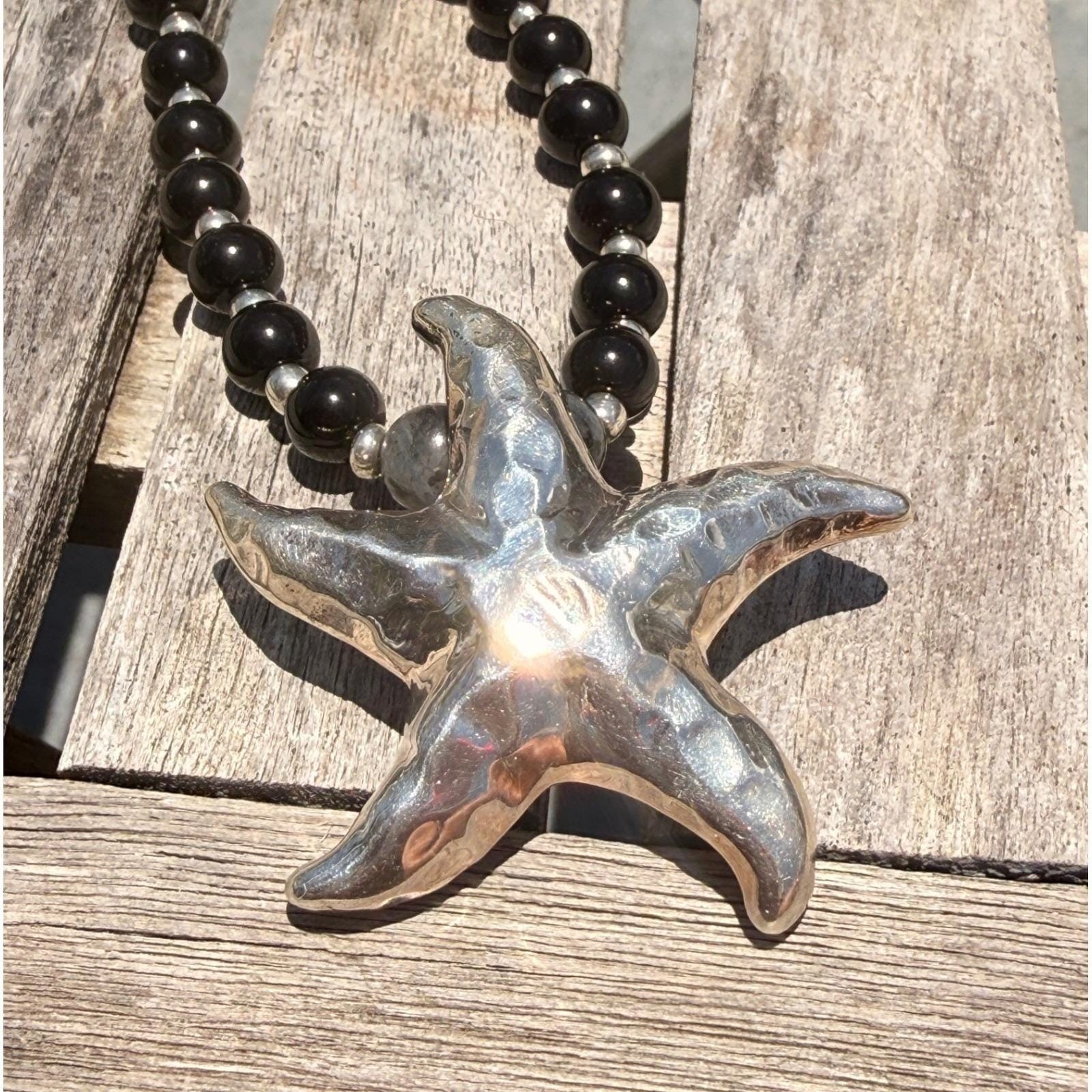 925 Sterling Silver Starfish Pendant Beaded Necklace Coastal Beachcore Resort