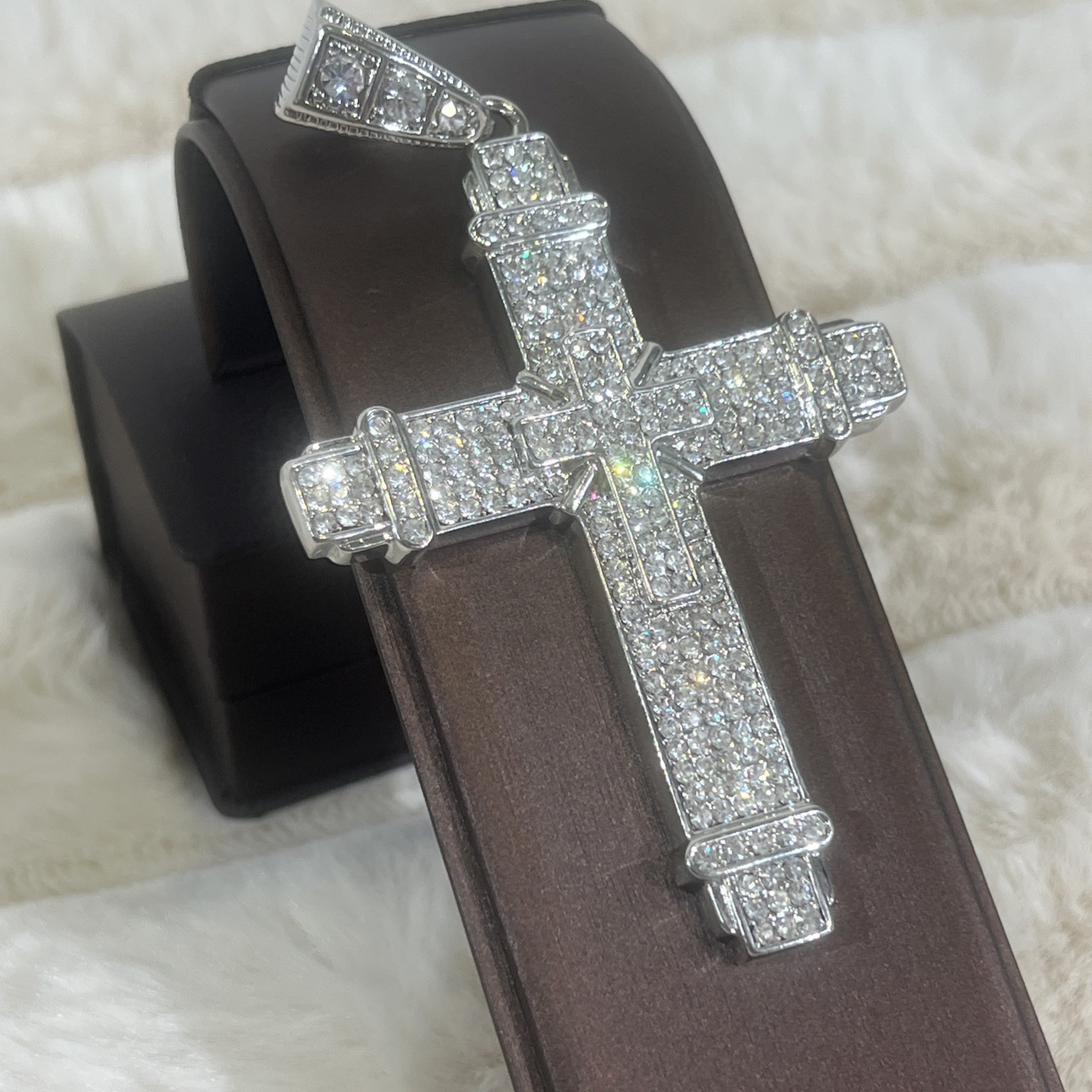 Large Religious Cross Iced Out Cubic Zirconia Stones, Stainless Steel 24￼