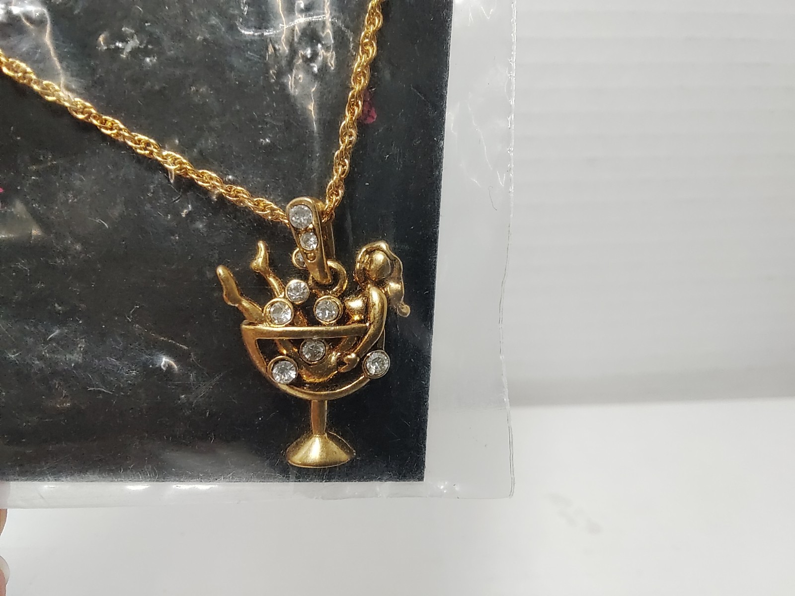 Feminine (Adult) necklace Lady in a Martini/Margarita Glass with Bubble gems