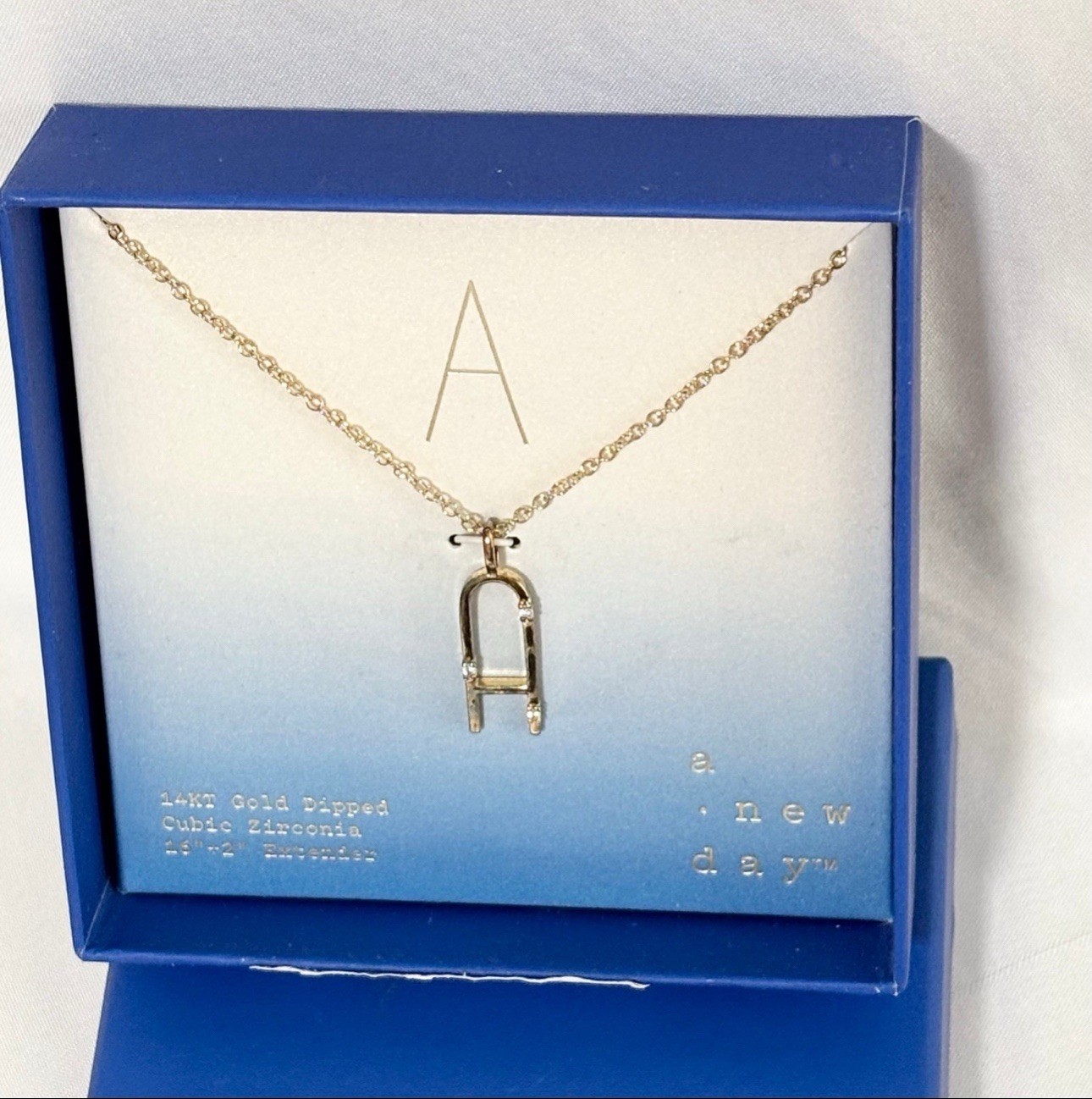 14K Gold Dipped ‘A’ Initial Necklace with Cubic Zirconia – a new day – NIB