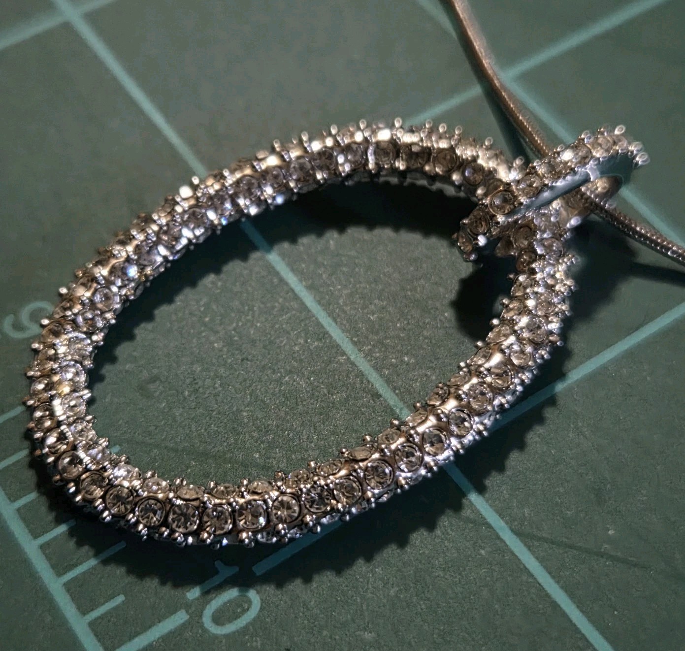 Park Lane? Unmarked Silver Tone Oval Necklace 20″ Clear CZ Cubic Zirconia Pave