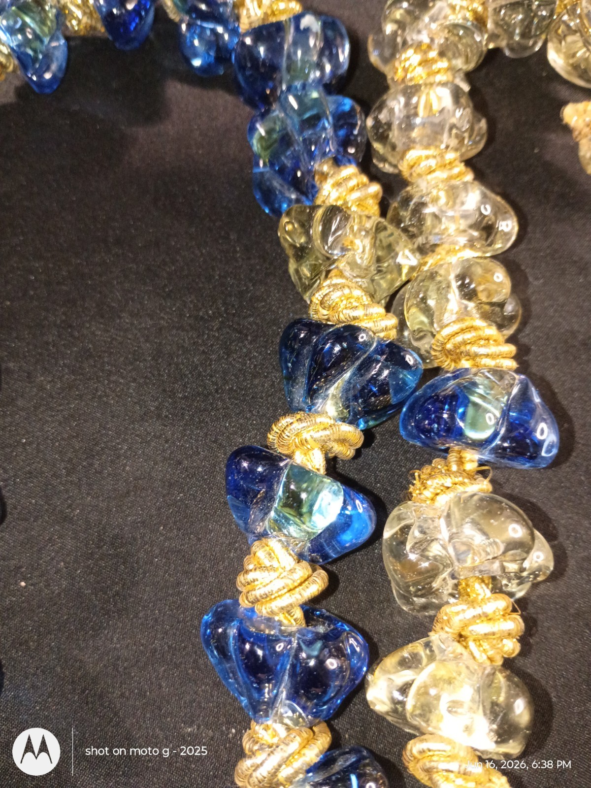 Blue & Clear Glass Beaded Necklaces Gold Tone Spacers Beads (Craft Only)
