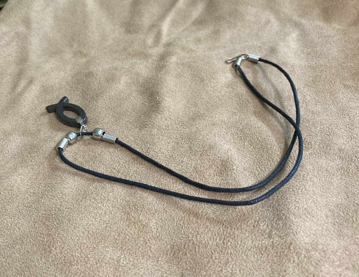 Black Cord With Acrylic Fish Pendant Silver Tone Christian C30-56
