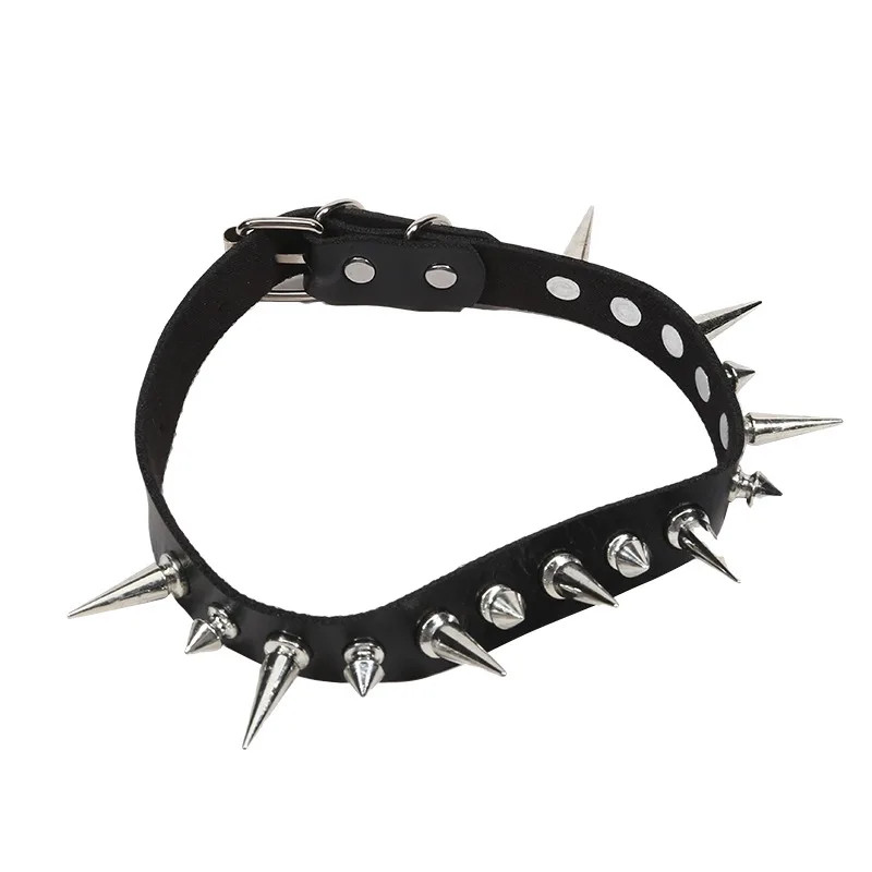Punk Long Spike Choker Faux Leather Collar Women Men Cool Big Rivets Studded