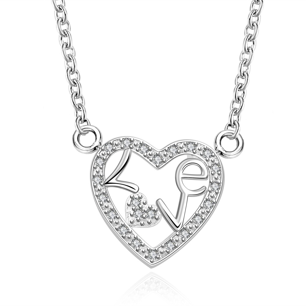 Elegant 925 Sterling Silver Filled Heart Love CZ Pendant Woman Necklace N-A580