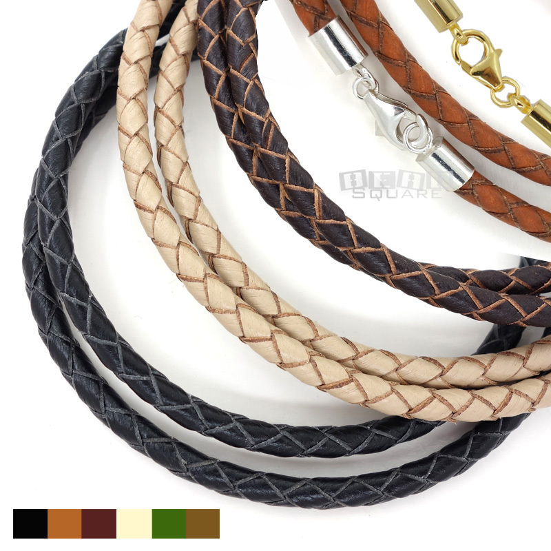 Sterling Silver 4mm Braided Genuine Leather Cord Necklace/Bracelet Lobster Clasp