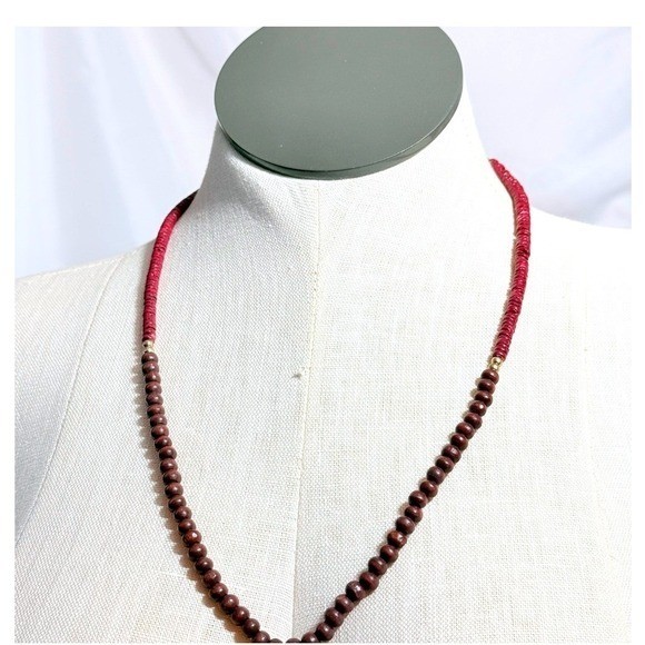 Pink and Burgundy gold Beaded Necklace 28″ can be shortened to 20″