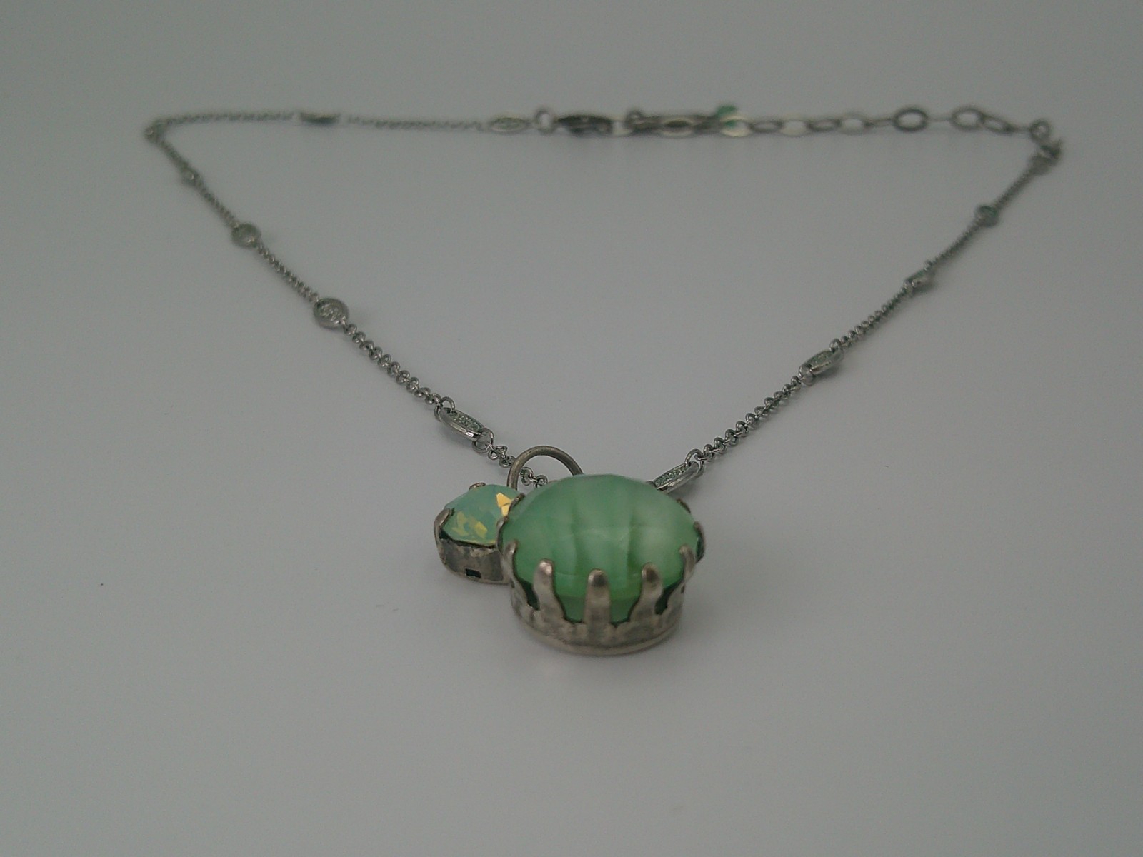 Mariana Rhodium Plated & Mint Green Stone 15mm Pendant Necklace 17-21″ Adjust.