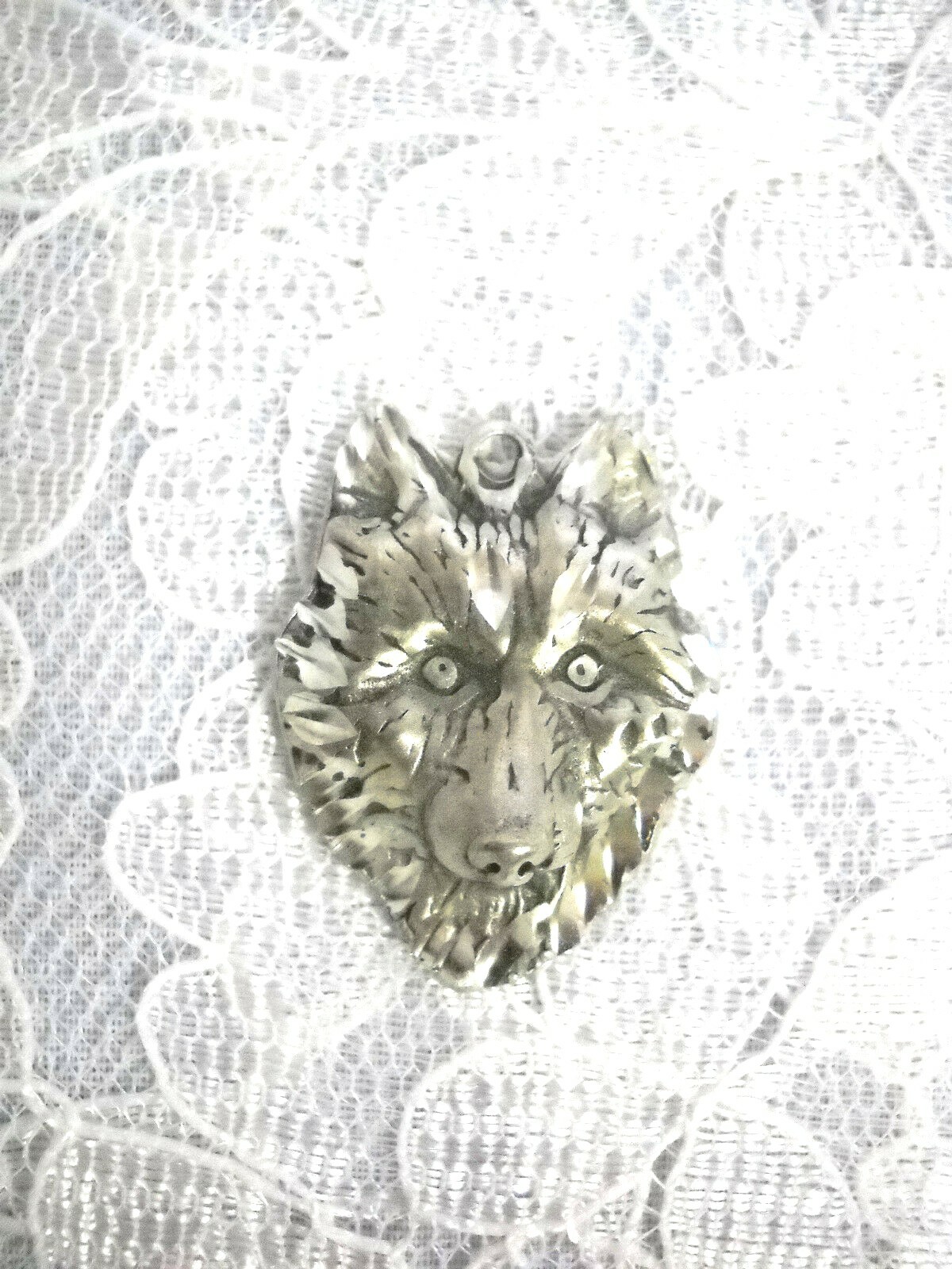 ENGRAVED WOLF HEAD ANIMAL FACE USA CAST PEWTER PENDANT ADJUSTABLE CORD NECKLACE