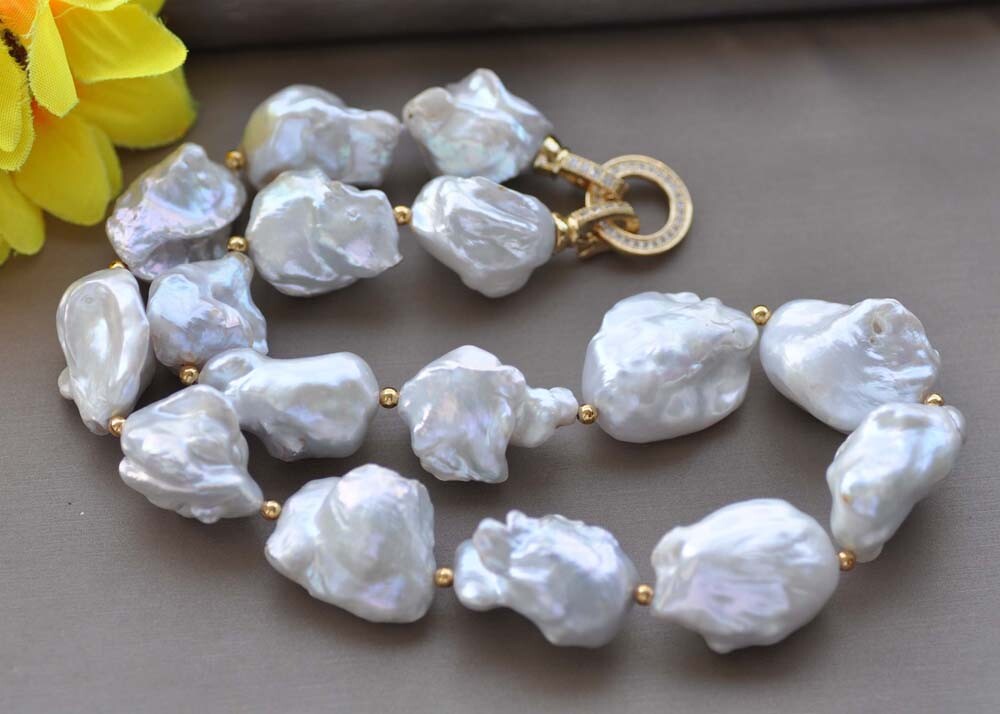 17″ 26mm White Baroque Keshi Reborn Pearl Necklace
