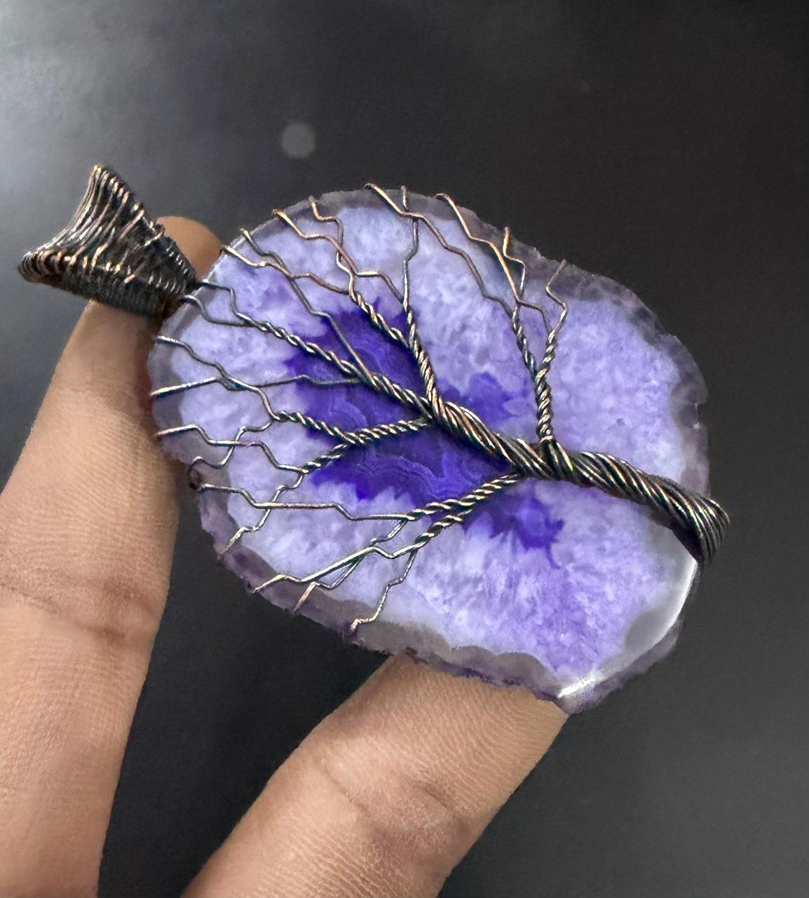 Solar Slice Gemstone Copper Wire Wrapped Handmade Pendant Jewelry Gift For Her
