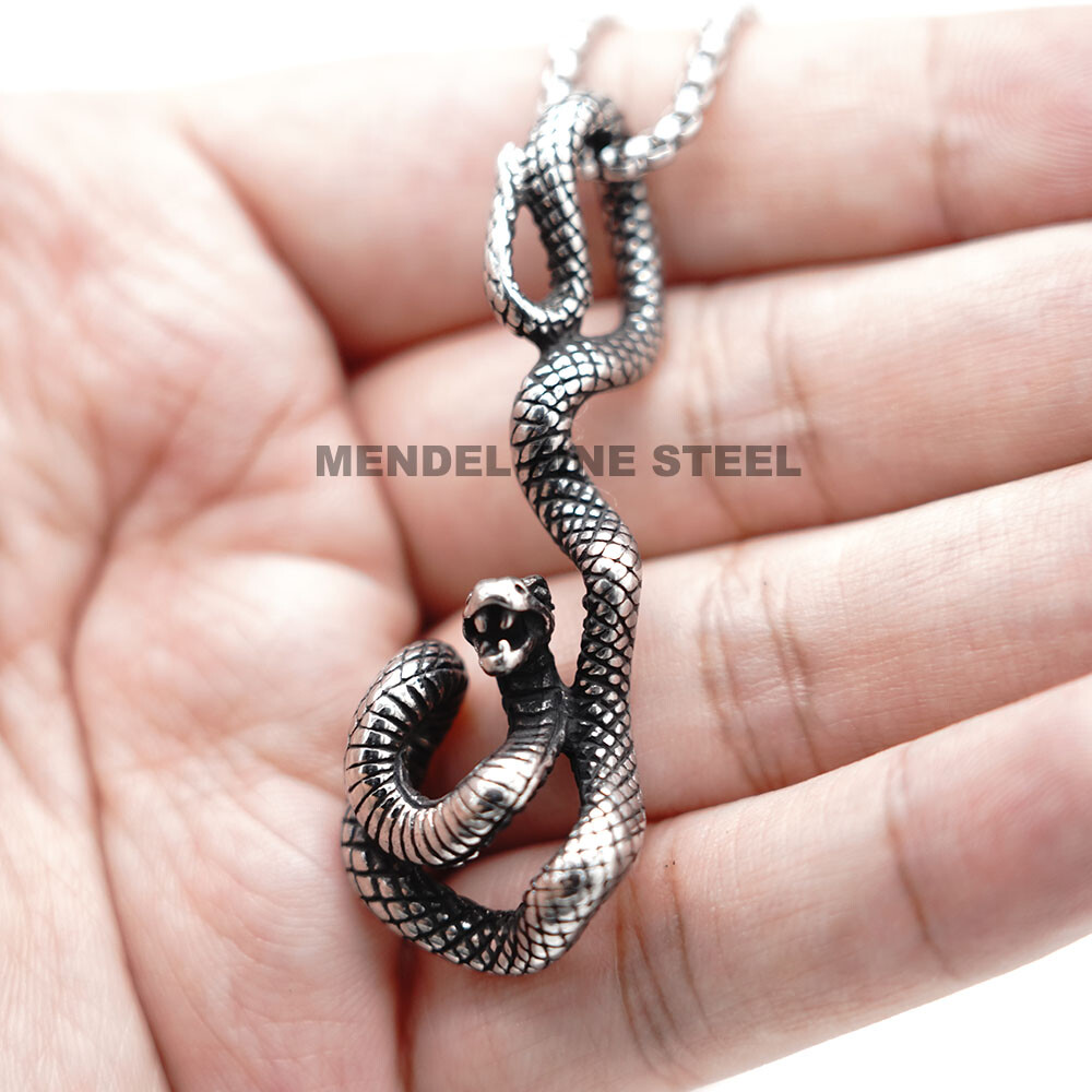 MENDEL Stainless Steel Mens Boys Zodiac Serpent Snake Pendant Necklace For Men