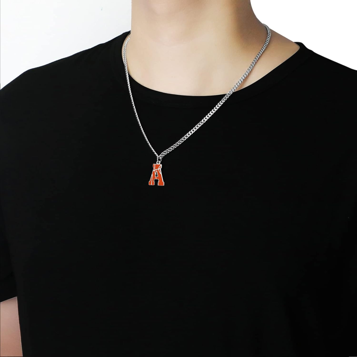 Basketball Letter Necklace – Men’S Basketball Charm Pendant, Stainless Steel Sil