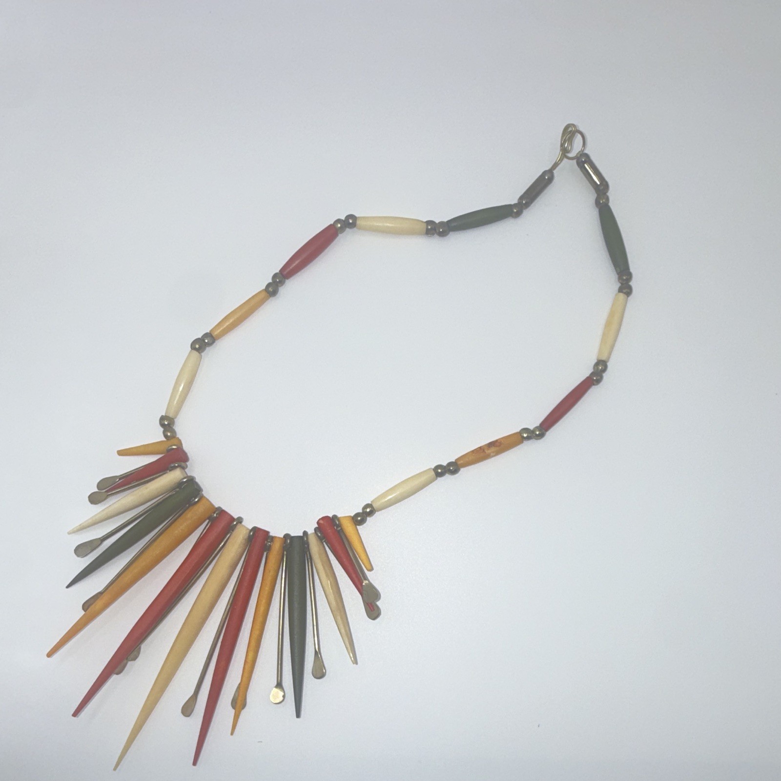 Vintage Bohemian Wood and Brass Collar Necklace
