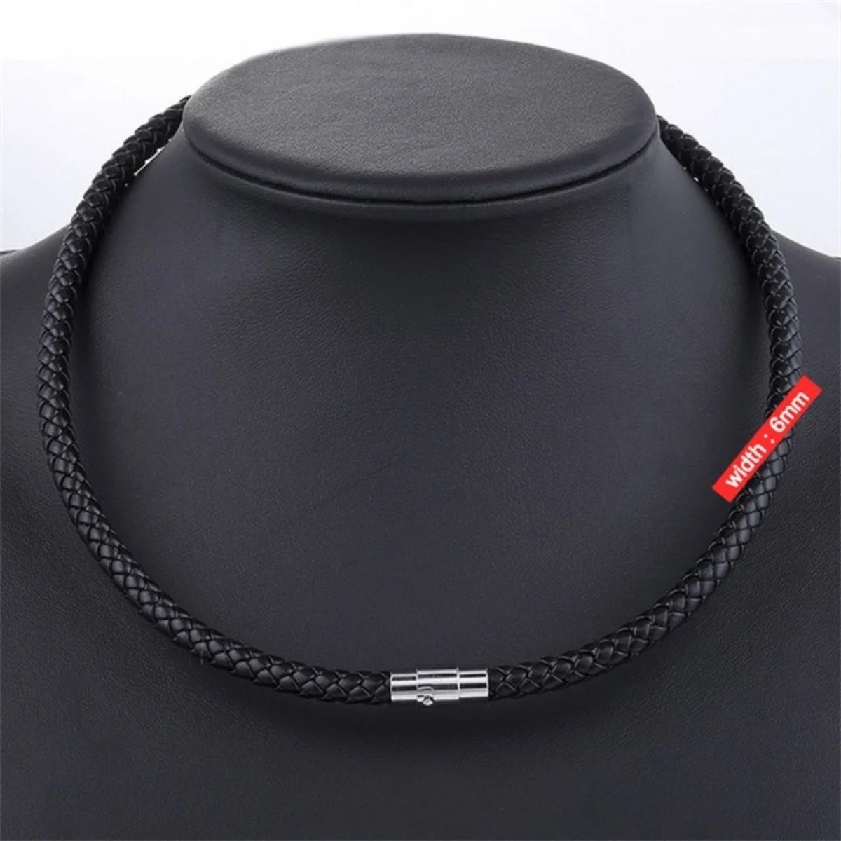 4/6/8MM Mens Black Braided Cord Rope Leather Necklace Choker w/ Magnetic Clasp
