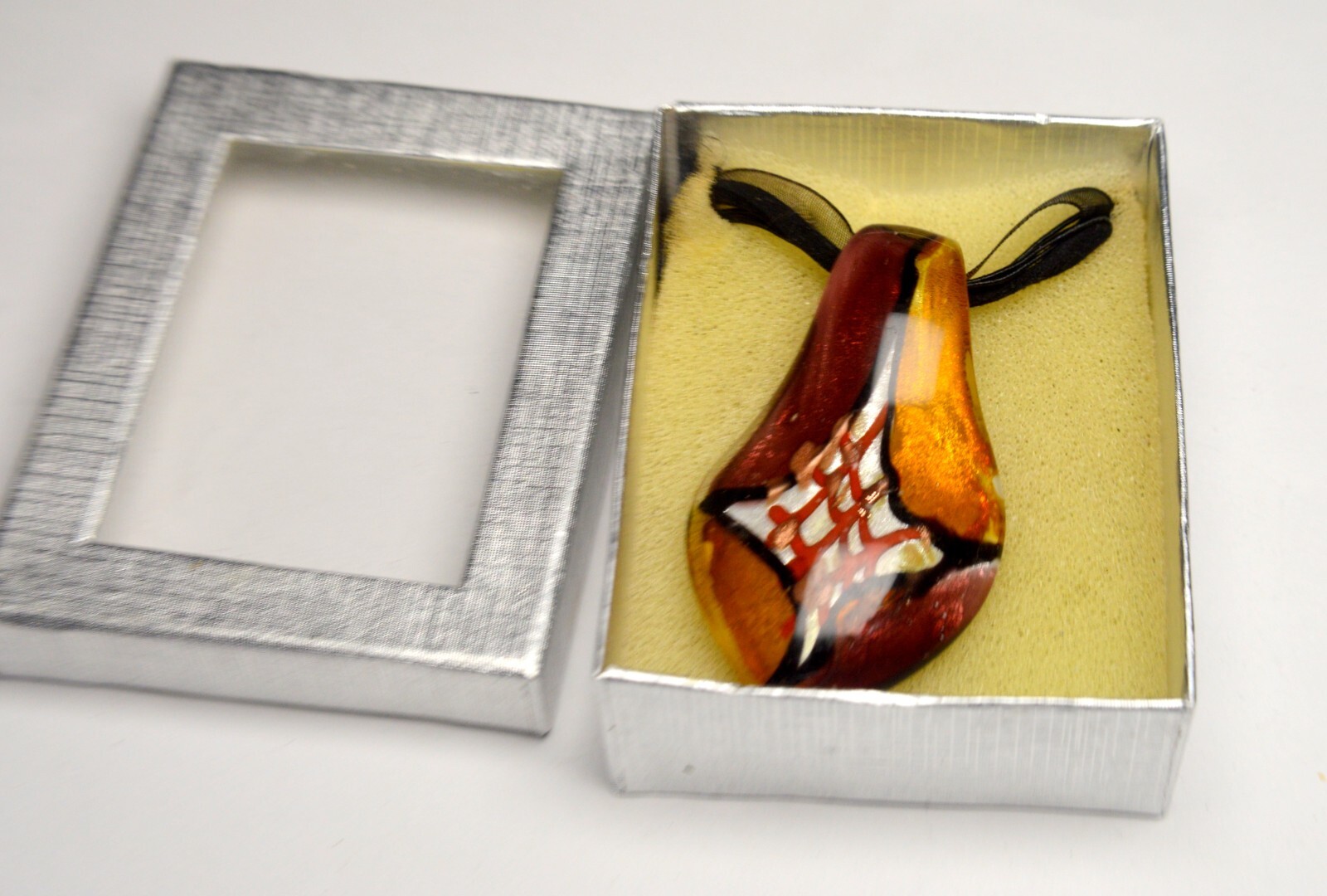 RRP 49,- NEW ITALY VENICE MURANO ORANGE & BROWN GLASS PENDANT IN BOX