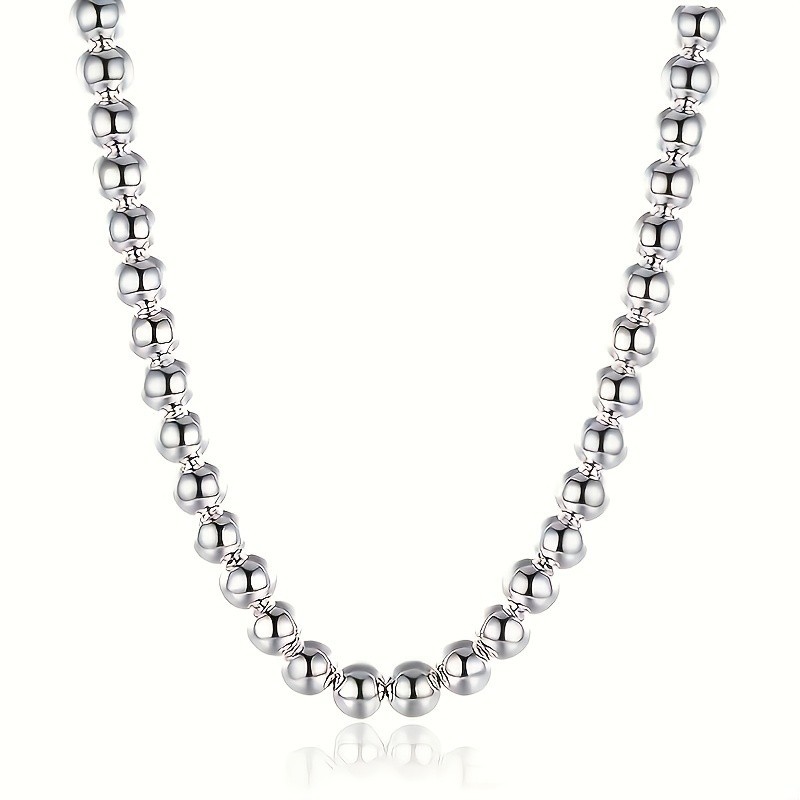 1Pcs Women’s 925 Sterling Silver 8mm Hollow Balls Beads 20″ Chain Necklace