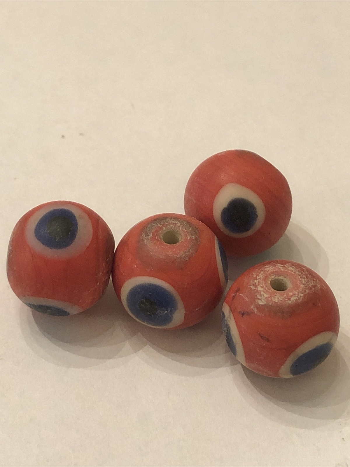 Lot of Four Beads Large Vintage 17mm 4 Color Focal “Eye” Glass Trade Bead