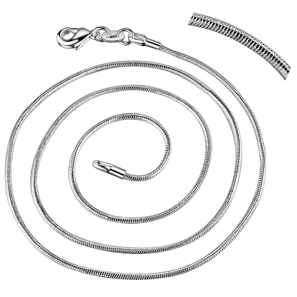 Snake Chain Necklace 925 Sterling Silver Chain 1Mm 16-30Inch High Quality