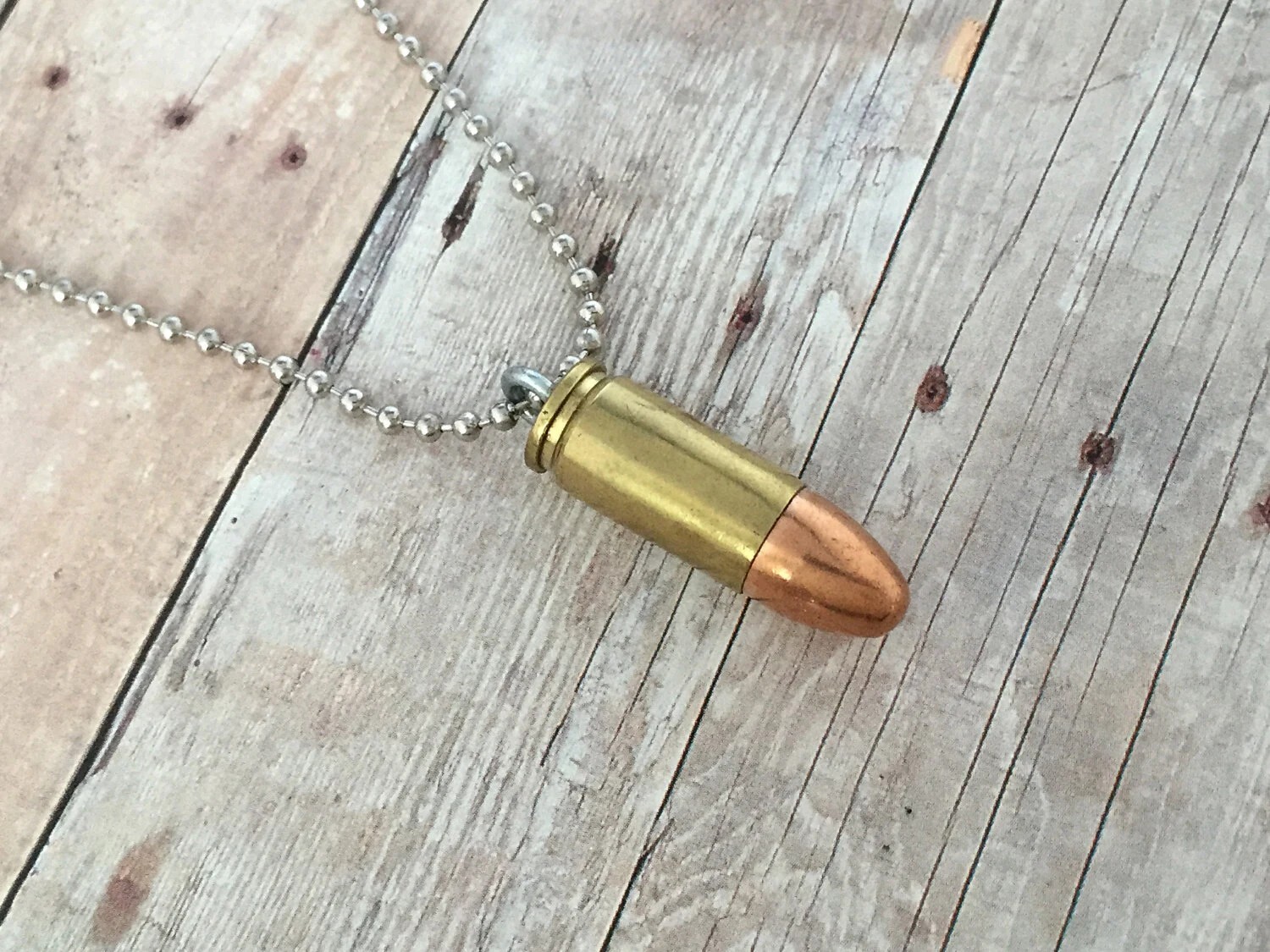 Bullet Pendant Necklace 9mm Pendant All Ages Bronze Or Silver Ball Chain Gift