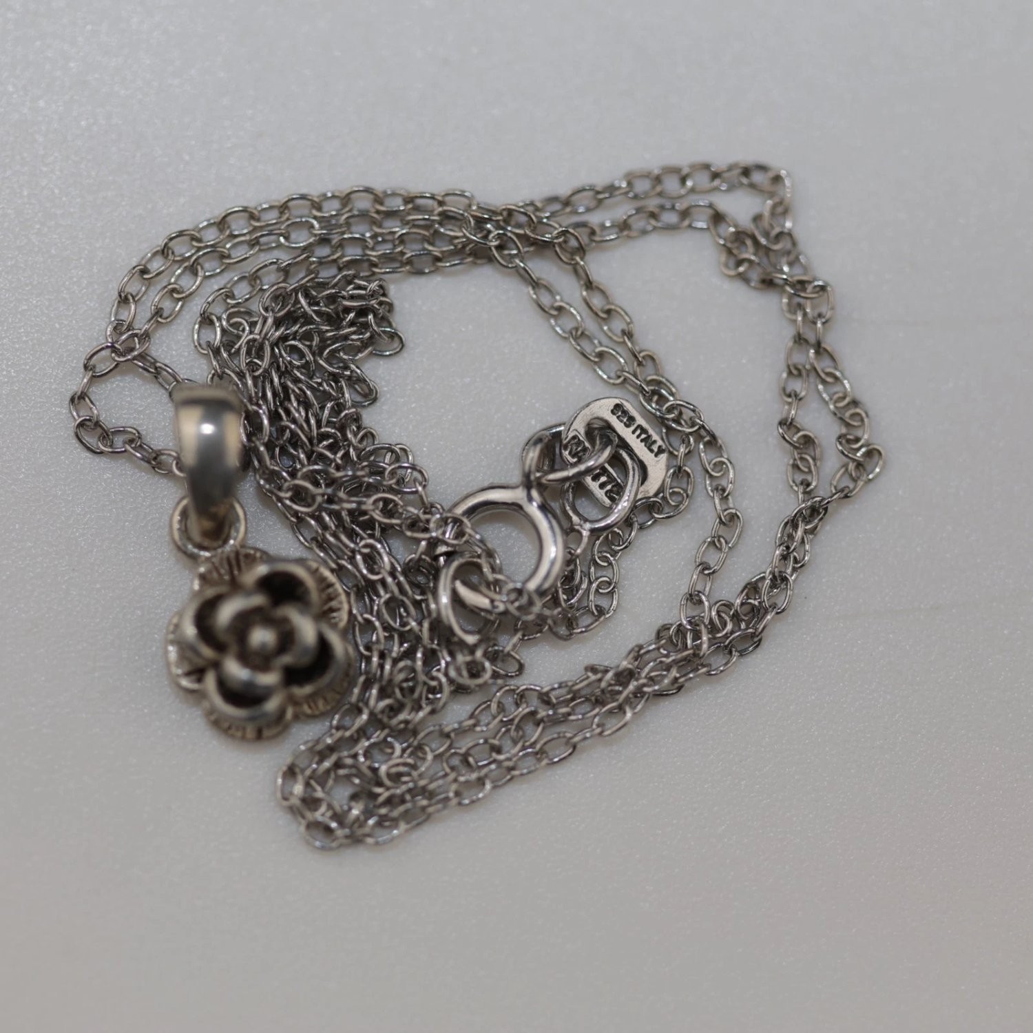 Vintage Sterling Silver Rose Flower Pendant Necklace 925 Italy 18 Inch KA 1772