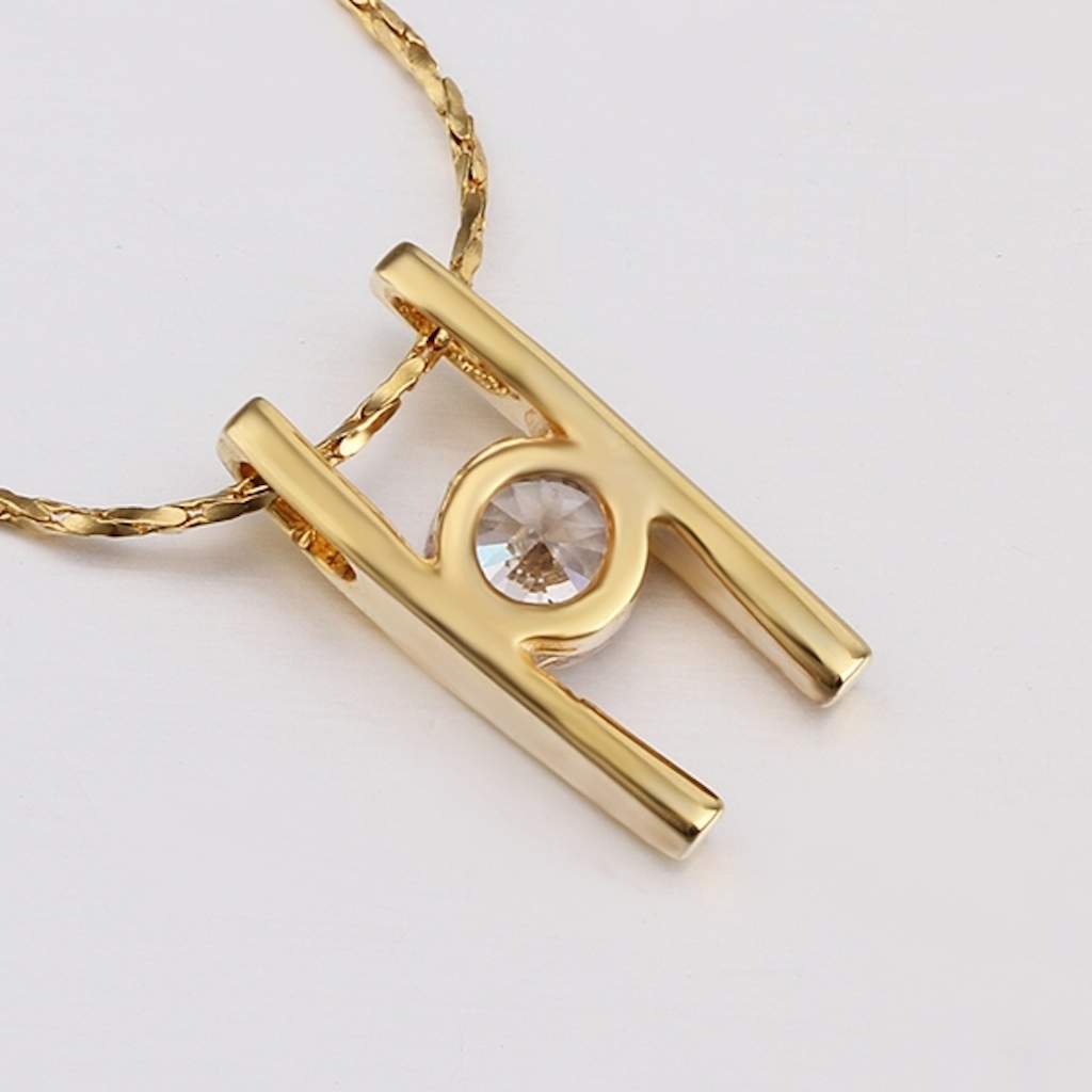 18K Gold Plated Necklace Pendant Zirconia 20 Inches 1MM Lobster B74