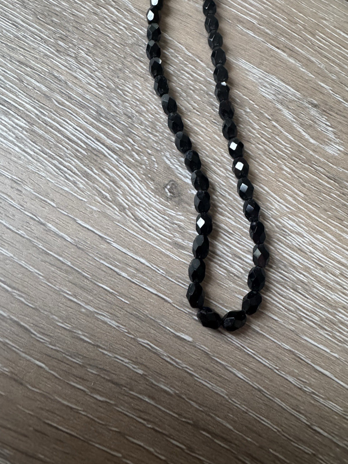 Black Faceted Glass Beaded Ball/Bead Chain Necklace, black Glass
