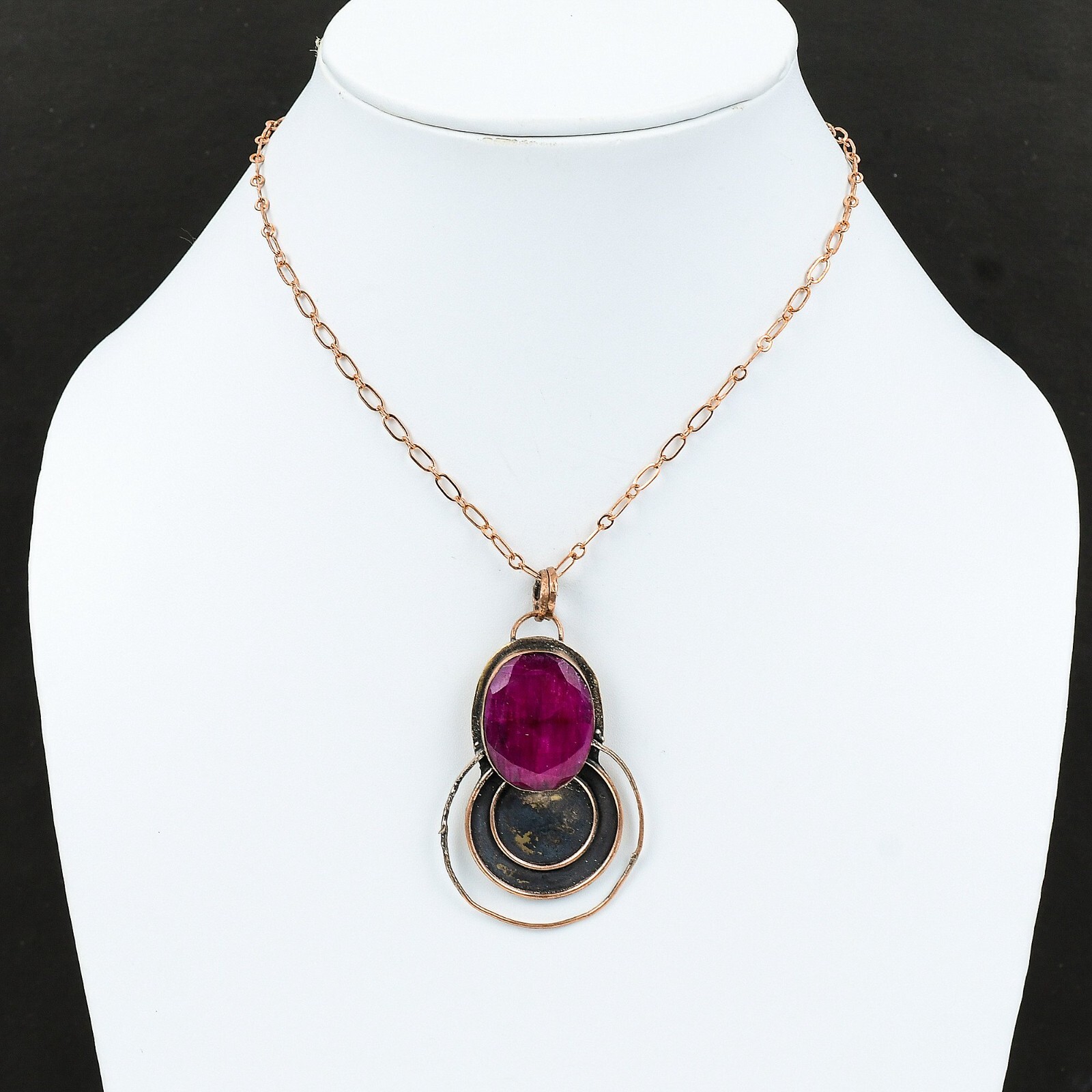 Valentines Sale Copper Oval Natural Kashmir Rubi Birthday Anniversary Pendant