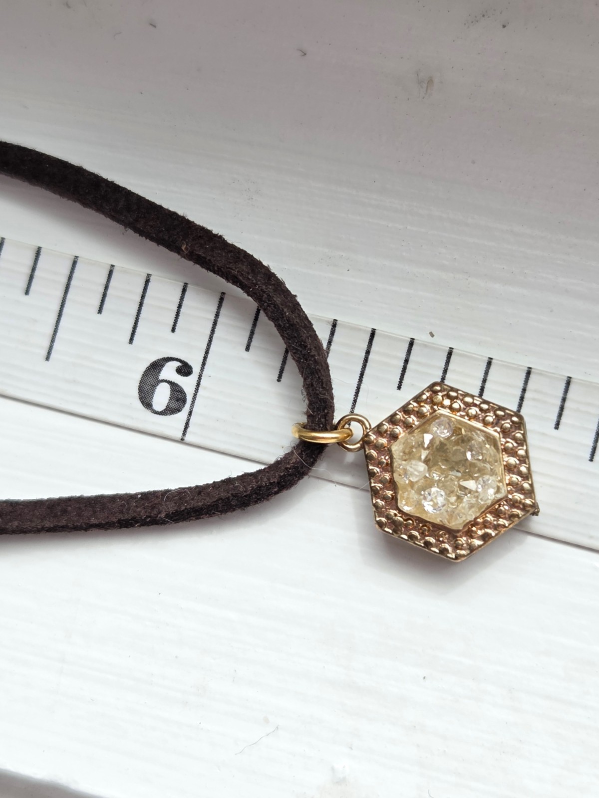 BLB Necklace With Black Cord, 6 Sided Pendant with Gold Tone-6.5 + 3 In Length