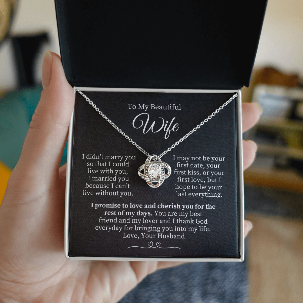 To My Wife – Valentine’s Day Gift, Love Knot Necklace With Mahogany Box