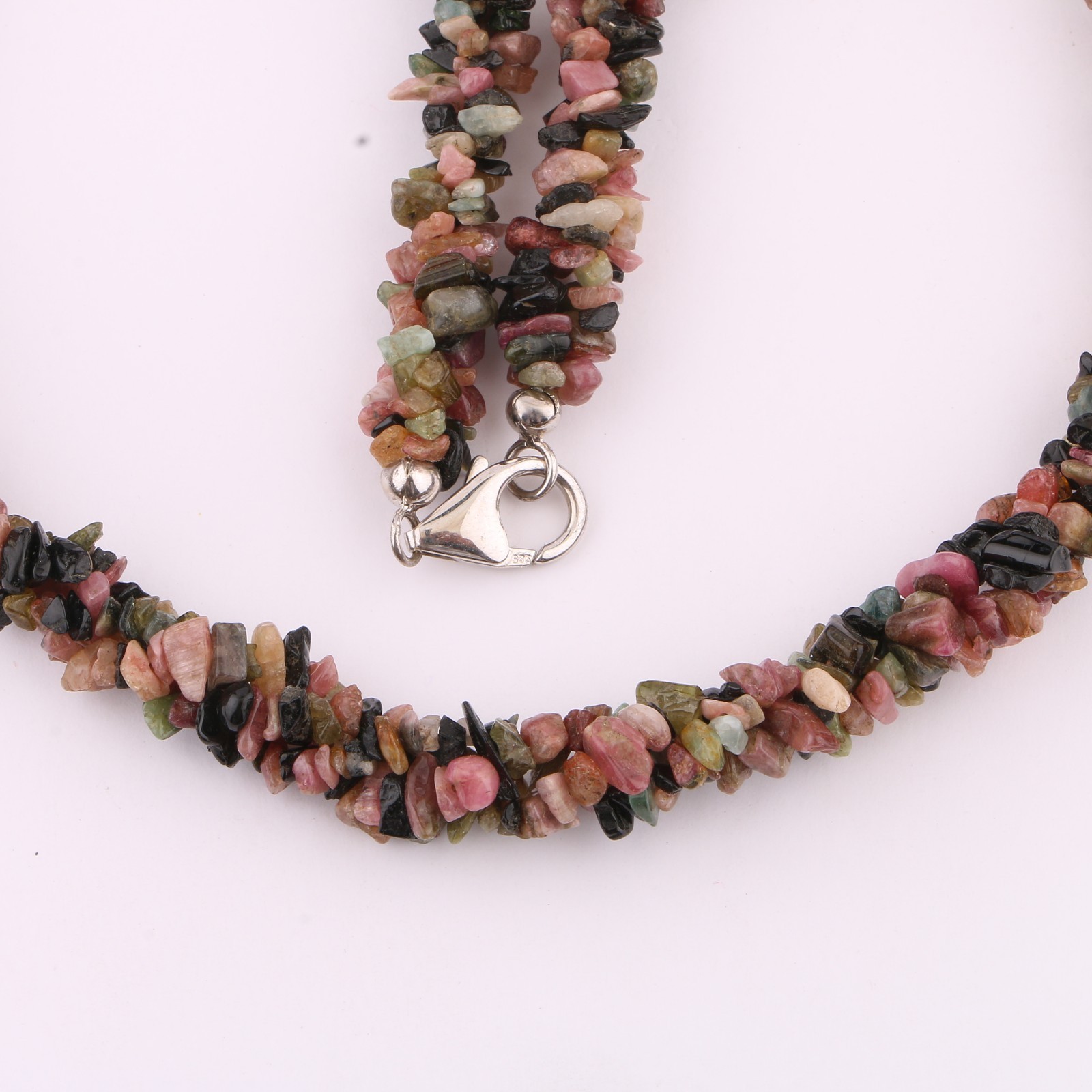 Natural Multi Tourmaline Uncut Chip Necklace 46cm 925 Sterling Silver Rhodium