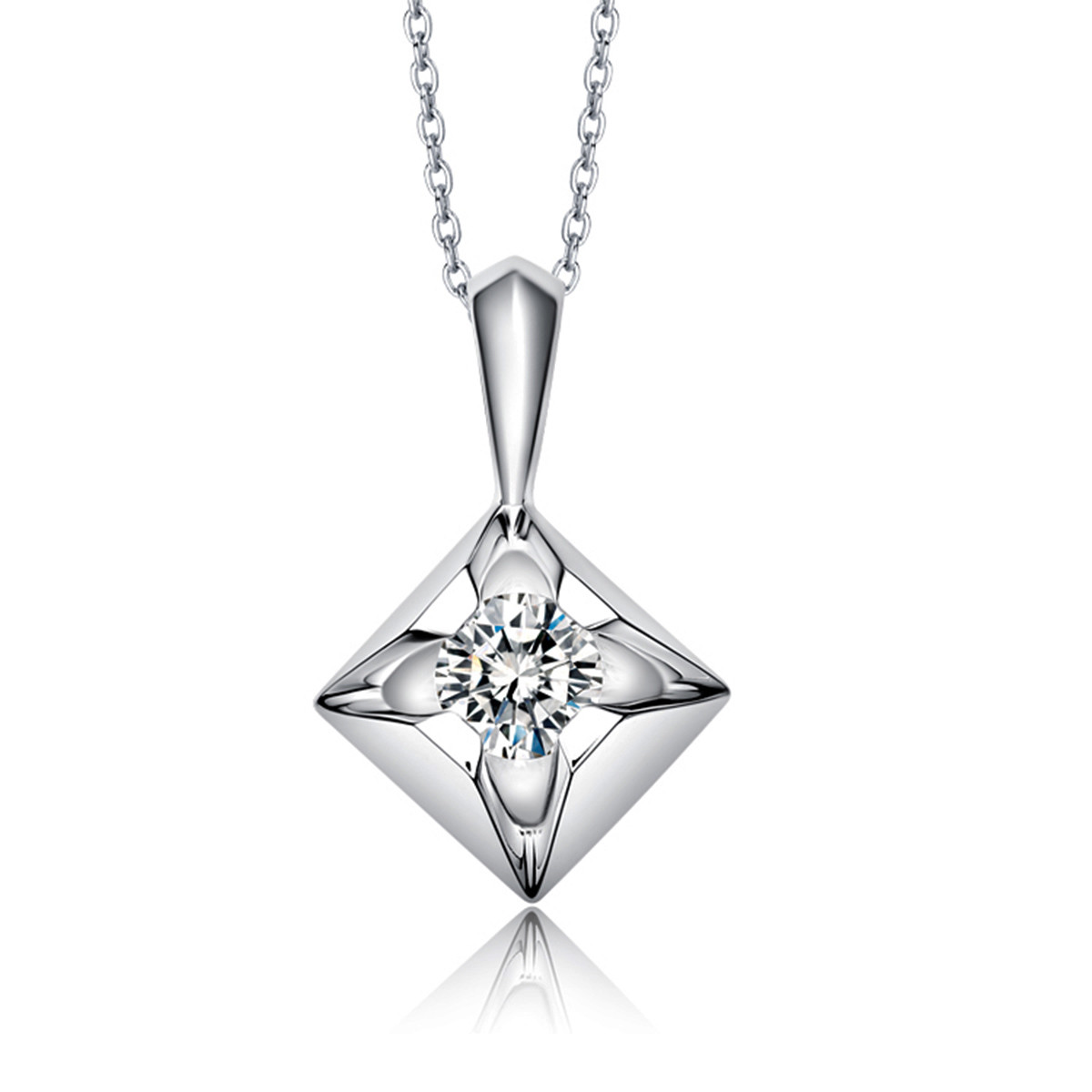 Crystal Necklace 14k White Gold Plated Sapphire Square CZ Pendant Jewelry